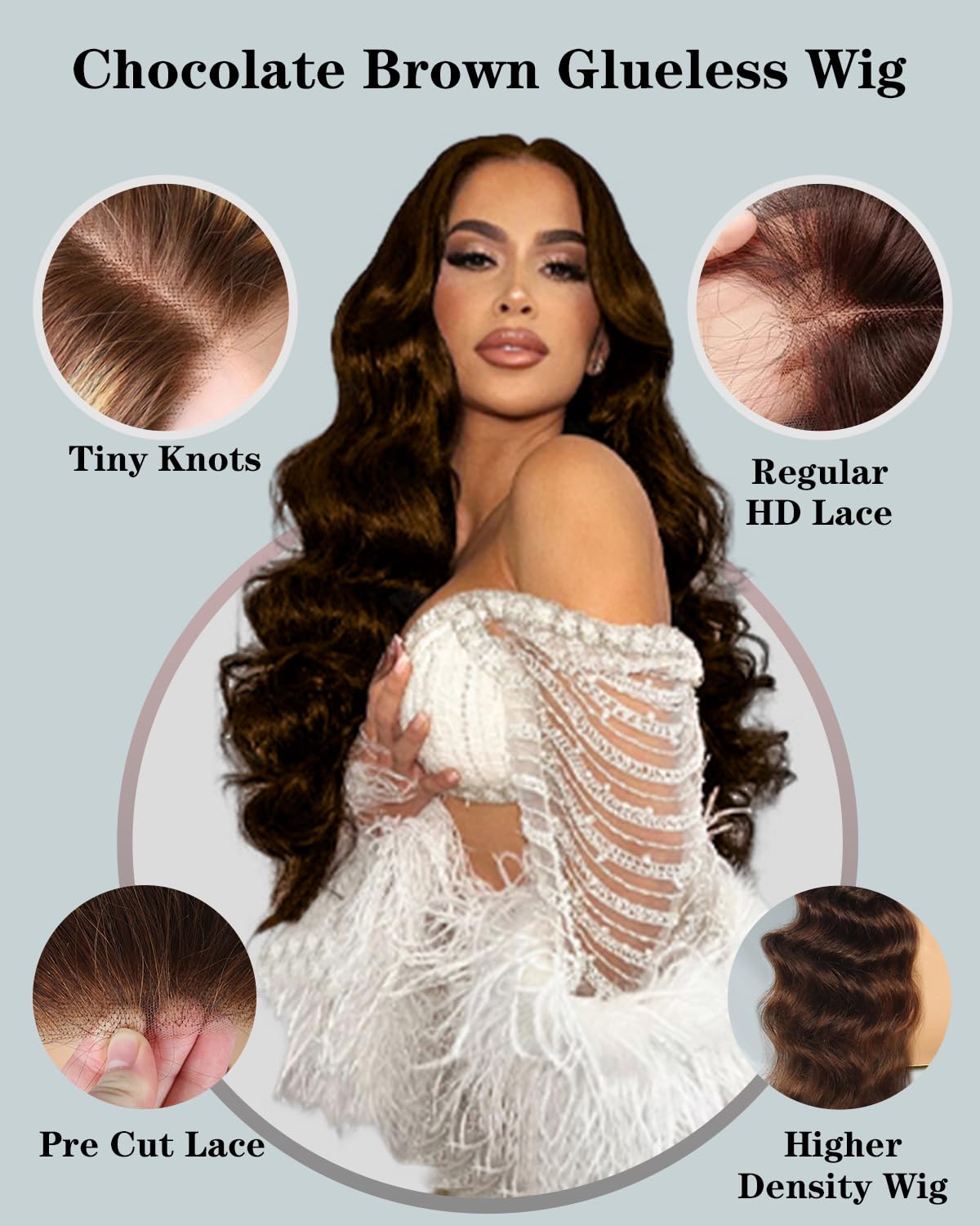 5X5 Glueless Wigs Human Hair Pre Plucked Pre Cut Chocolate Brown Lace Front Wig 24 Inch 5x5 Wear and Go Glueless Lace Closure Wig Body Wave Reglular HD Lace Front Wigs 4# Brown Colored Wig