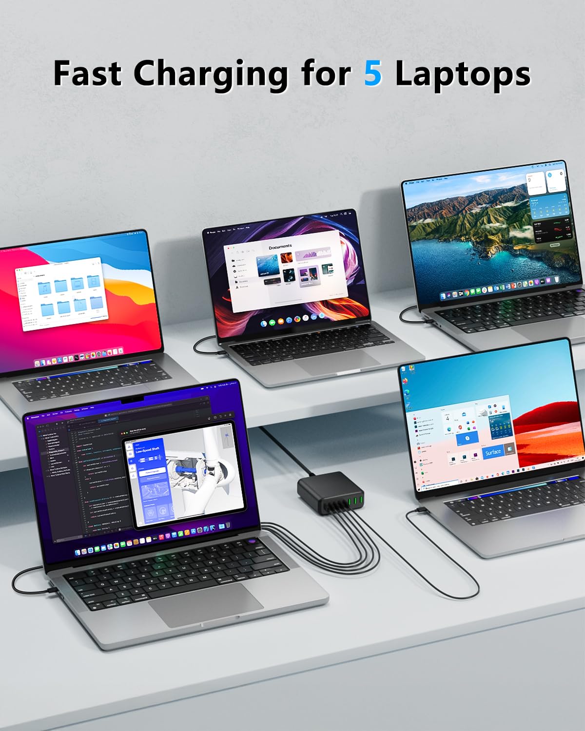 USB C Charger Block 500W, USB C Charging Station 8 Port USB Fast Charging PD 120W Laptop Charger Compatible with DELL HP Surface MacBook Pro/Air/All iPad iPhone 16/15/14/13/Pro Max/Galaxy Note