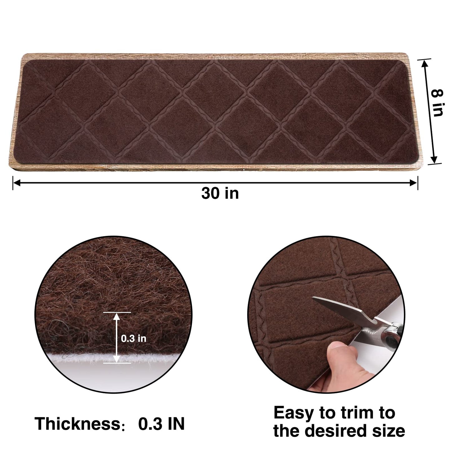 Stair Treads for Wooden Steps - 15pcs, 8x30in Carpet Stairs Runner Indoor Non-Slip Mats for Kids, Elders and Pets