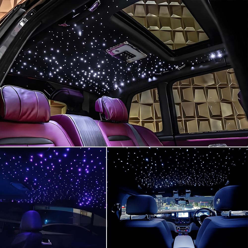AKEPO Car Home Use APP Control Twinkle Fiber Optic Light Kit, 16W RGBW Dual Head Twinkle + Music Mode Star Ceiling Sky Light with 600 Strands 0.03in/0.75mm 9.8ft/3m Optical Fiber Cable