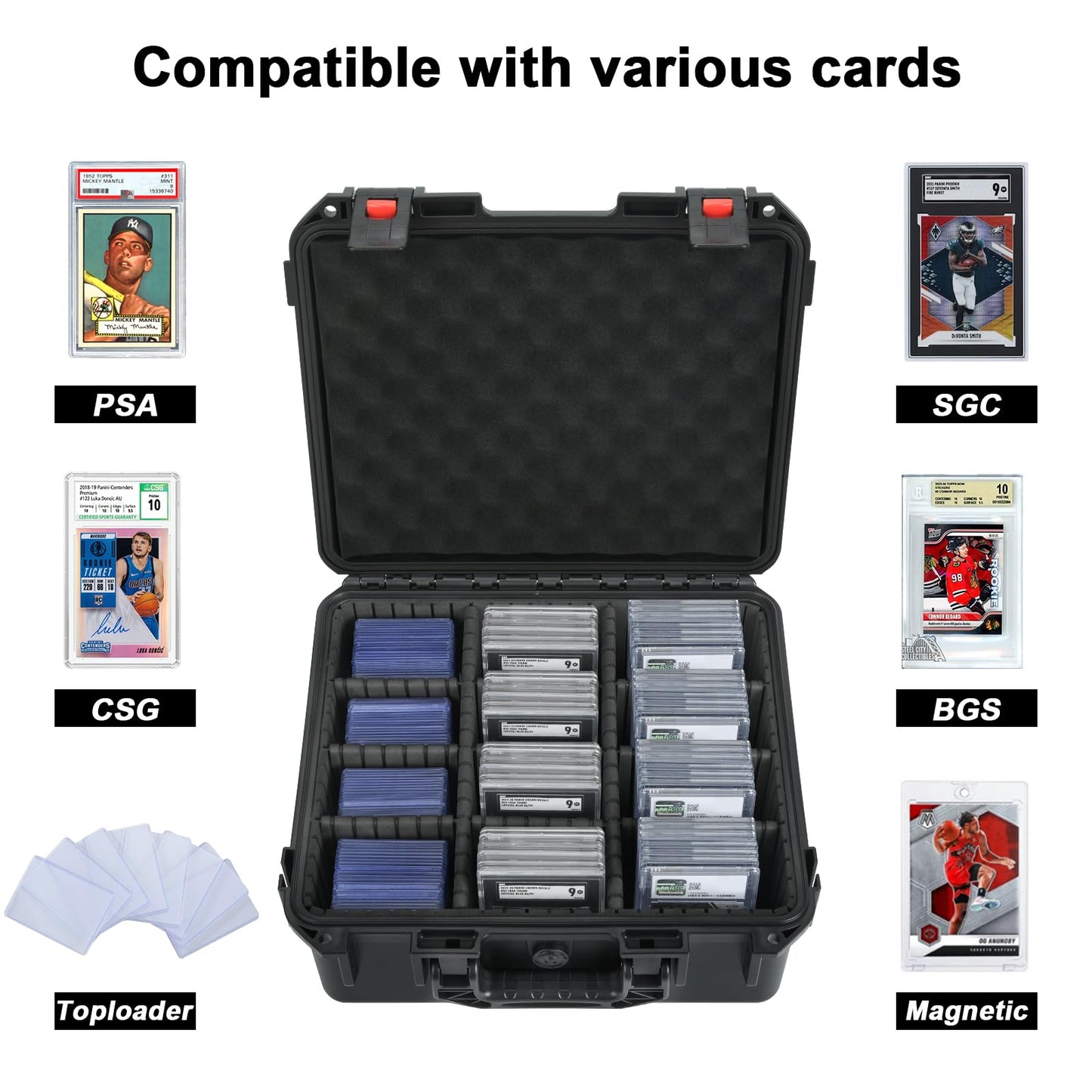 Card Case Storage for Graded Sports Cards - PSA Baseball, Basketball, Football Trading Card Holder, Waterproof Protective Organizer Box for Zion, Slab, Top Loader, Magnetic (Holds 600+Toploaders)