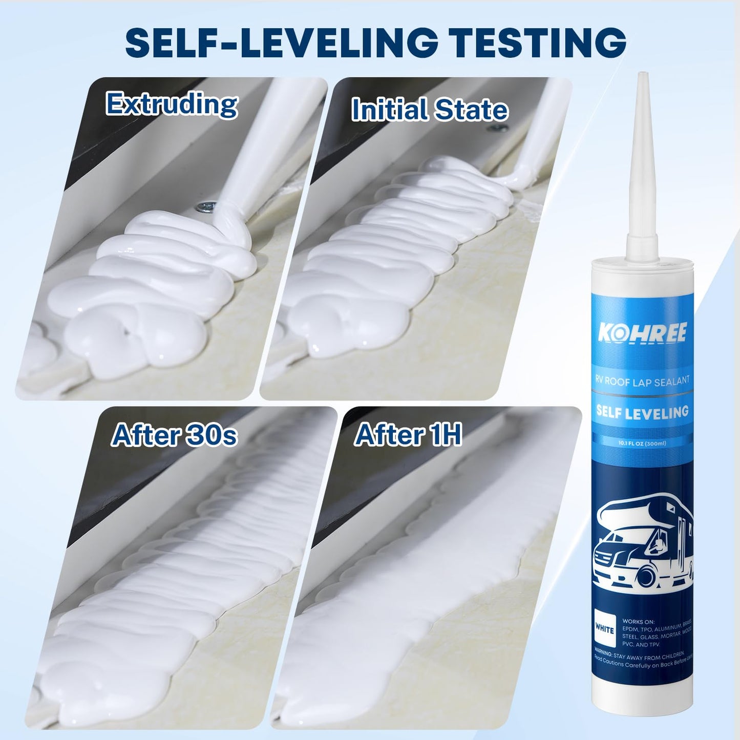 Kohree RV Roof Sealant 6 Pack, Self-Leveling Lap Sealant White, RV Caulking Exterior for RV Roofs, Maintenance, Repair