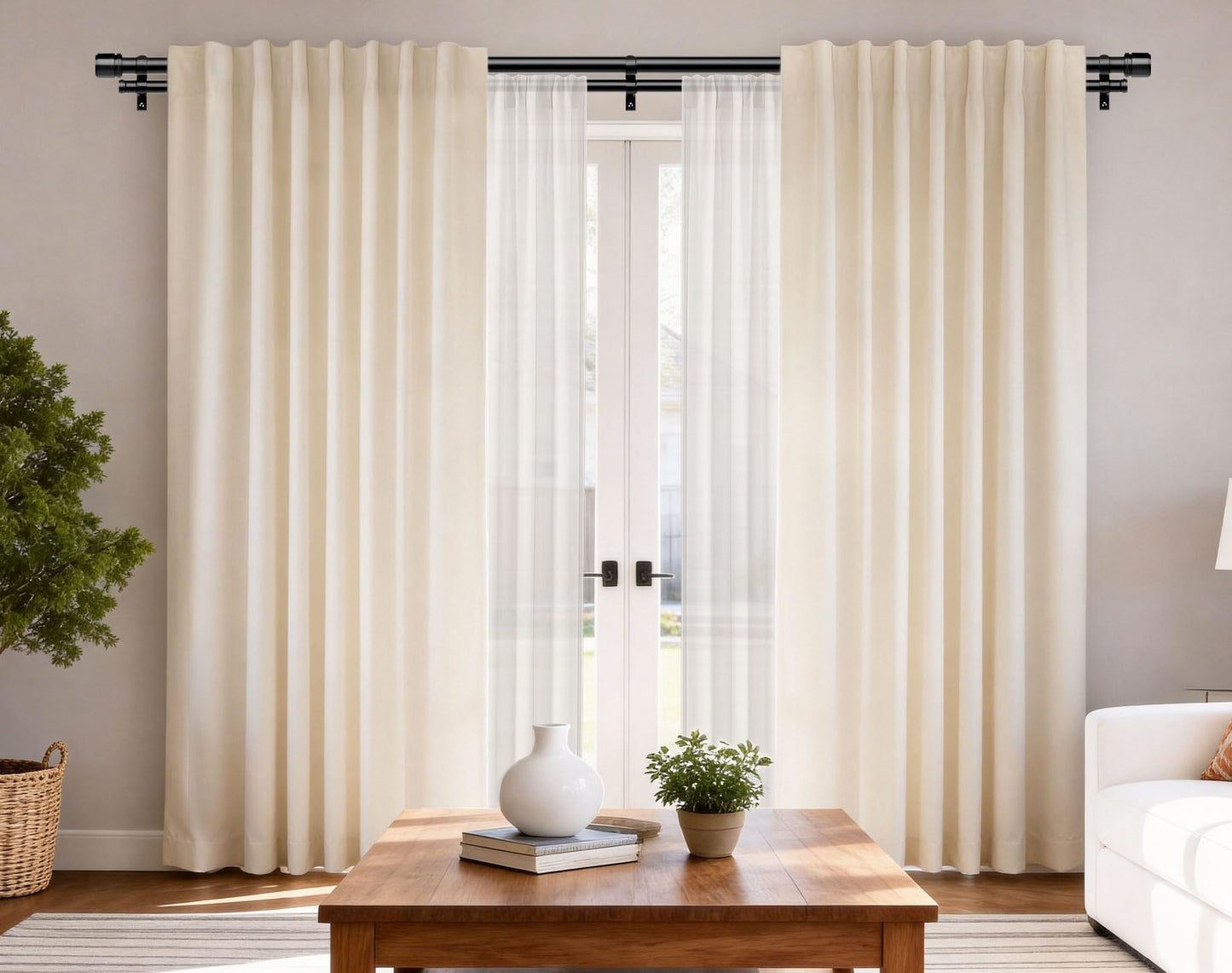 Double Curtain Rod 72 to 144 Inch, HOTOZON 1 Inch Heavy Duty Double Curtain Rods for Windows 60 to 140 Inches(5-11.6 ft), Telescoping Drapery Rod with Simple End Finials, Black