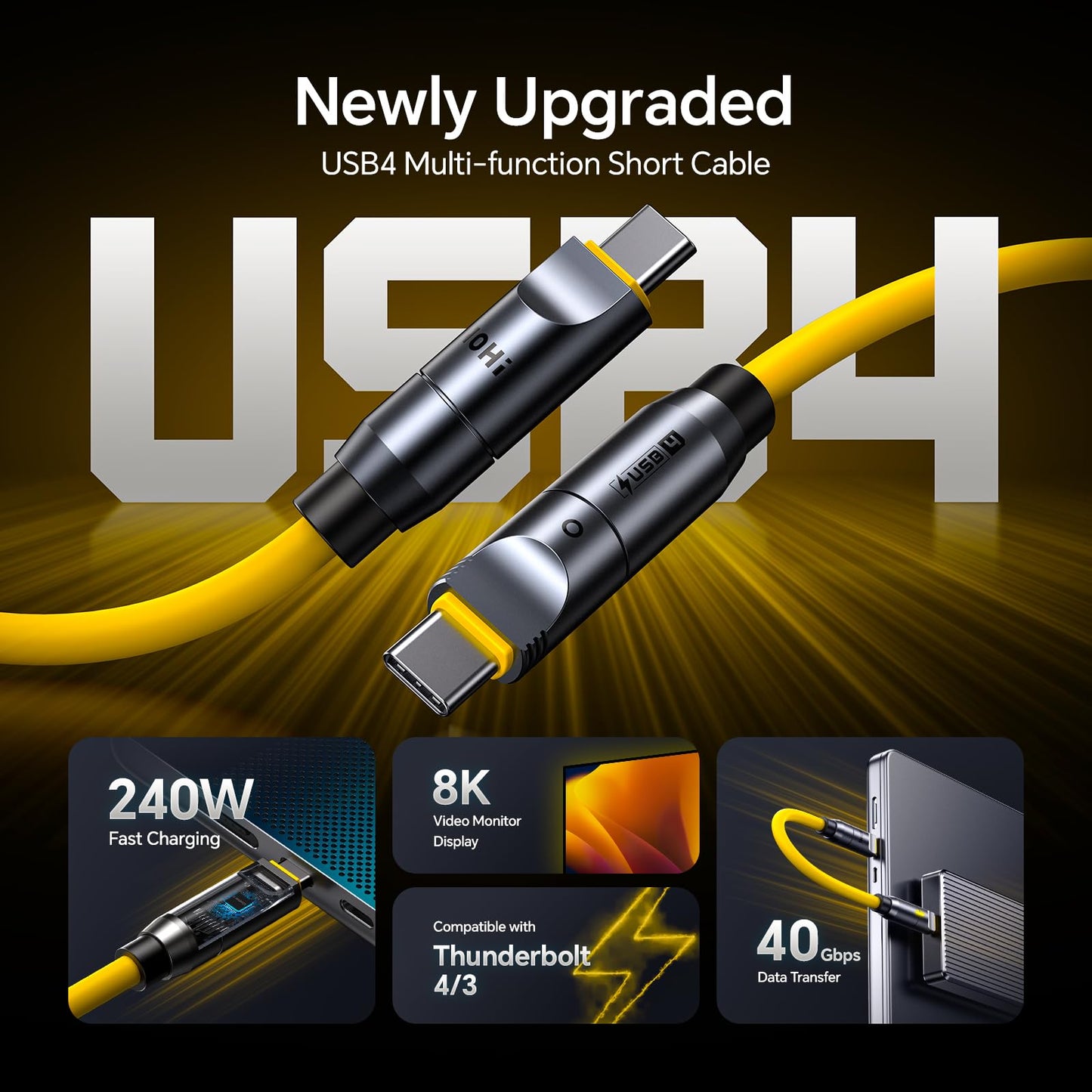 AOHI 240W 8 in 1 USB 4 Cable Set for Thunderbolt 4 Cable, The Future 240W PD3.1 USB C Fast Charging Cable Supports 40Gbps Data Transfer 8K HD Display for iPhone15 Pro Max MacBook Pro Air iPad Galaxy