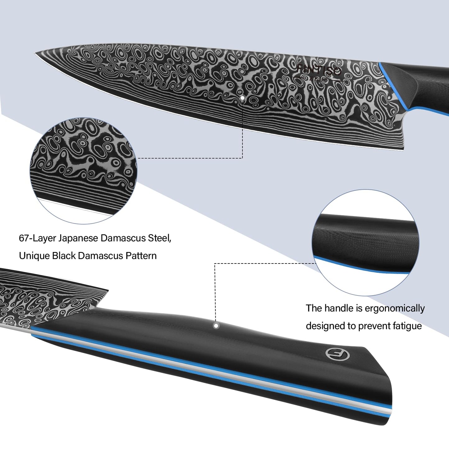 3PCS Kitchen Knife Set, Ultra Sharpe Chef Knife Set Forged of 67-Layer Japanese Damascus Steel, Premium Knives Set Professional Sharp Knives Set with G10 Handle