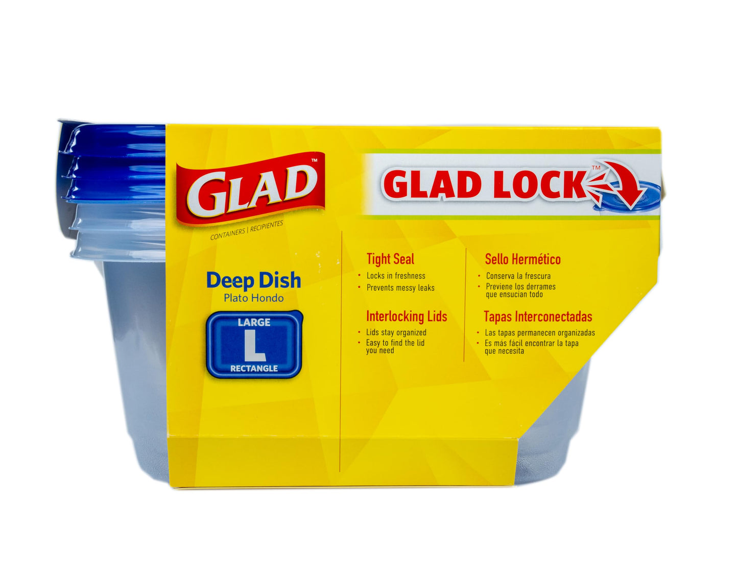 Glad GladWare Deep Dish Food Storage Containers with Lids, Large Rectangle BPA Free Plastic for Soups Salads and Meal Prep, Lock Tight Seal, Microwave Dishwasher Safe, 64 Oz, 3 Count - 6 Pack
