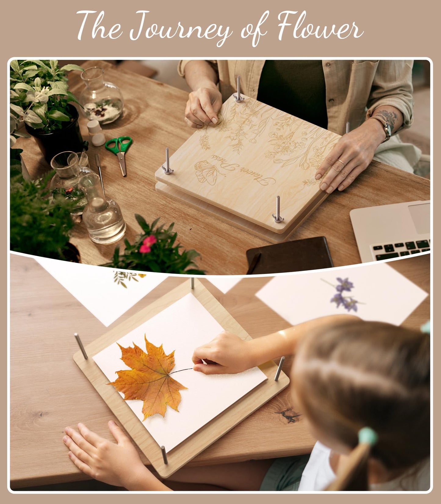 Wakhow Large Wooden Flower Press Kit, 11.02" x 11.02" Pressing Kit for Adults & Kids, DIY Drying Art Kit, Preservation Craft, Ideal Gift for Plant Lovers