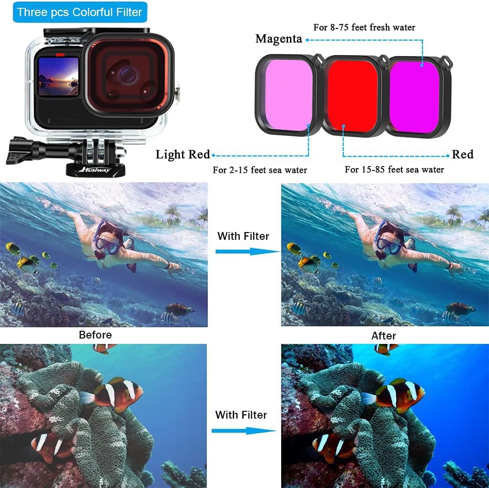 Accessories Kit for Gopro Hero 13 12 11 10 9 Black Waterproof Housing Silicone Case Glass Screen Protector Bundle for Go pro Gopro13 Gopro12 Gopro11 Gopro10 Hero13 Hero12 Hero11 Hero10 Camera 62E