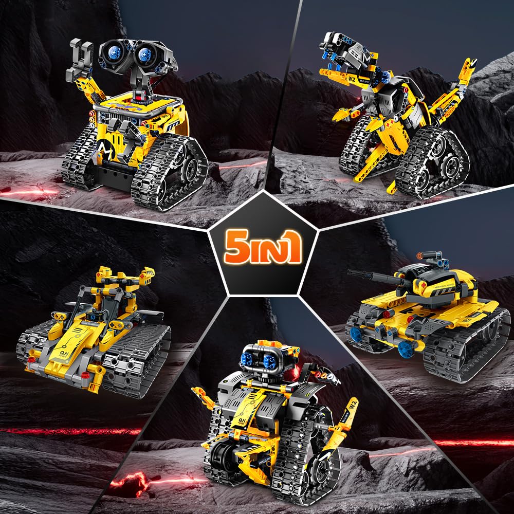 INSOON Robot Toys for Kids Building Set, 520 PCS App & Remote Control Robotics Kit, 5-in-1 RC Wall Robot Engineer Robot Dinosaur Building Block Toy Gift for Kids 6 7 8 9 10 11 12+ Years Old Boys Girls