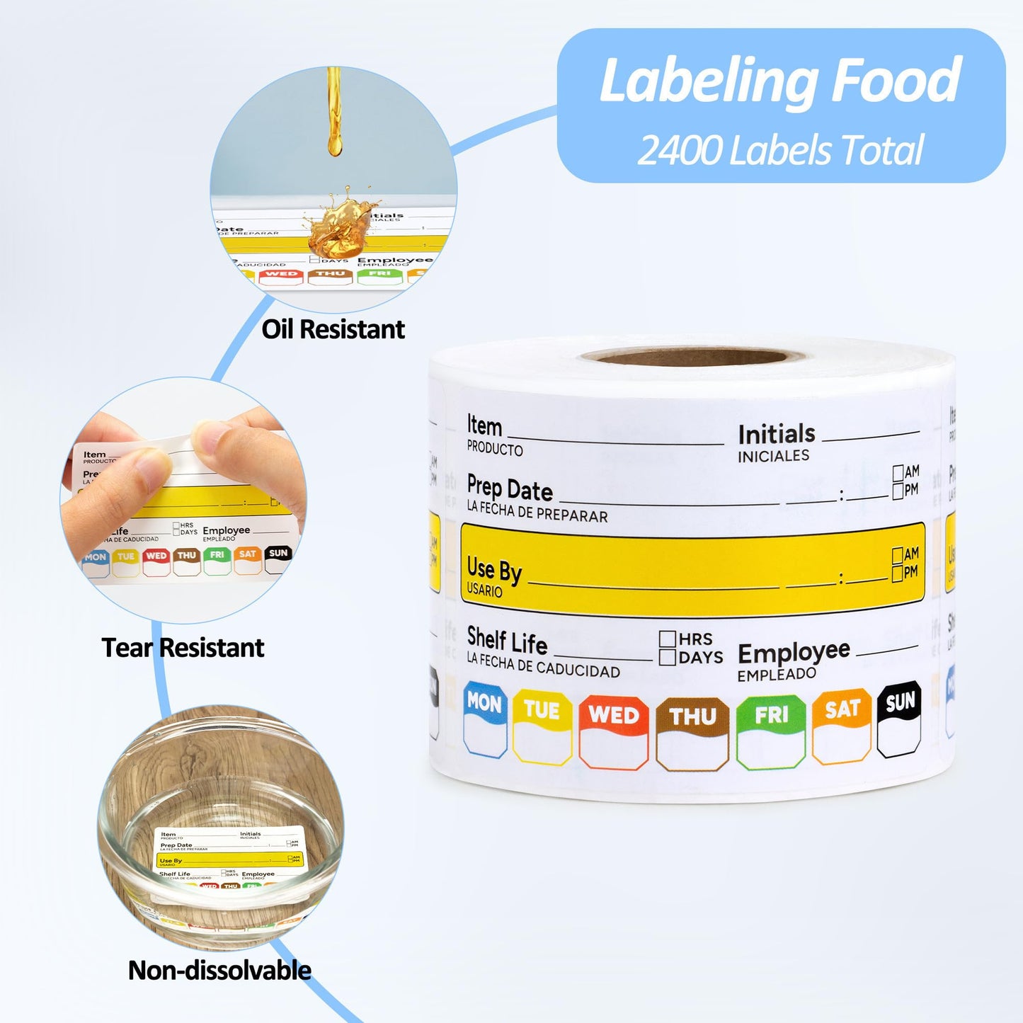 Restaurant Quality Shelf Life Food Rotation Labels Vinyl, 2” x 3” Self-Adhesive Removable Freezer Food Labels, Perfect for Reusable Containers, Easy to Remove, Food Safety Date Sticker (8 PCS)