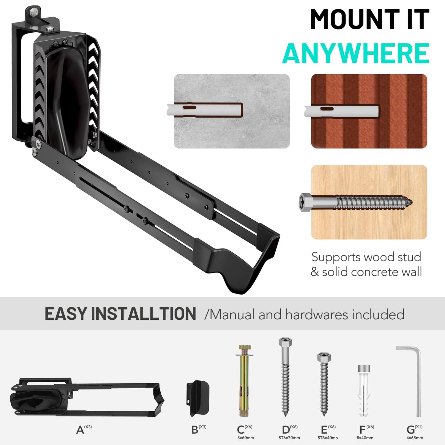 3-Pack Swivel Bike Rack Wall Mount, Bike Hangers for Garage, Space-Saving Vertical Bike Holder, Holds up to 77 lbs, Bicycle Wall Hanger Storage, No Heavy Lifting Required Indoor Hanging Bike Rack