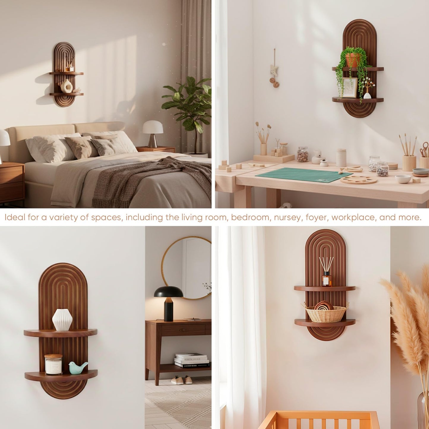 SweetSage Mordern Wall Shelf with Arched Mid Century Art Boho Decor Design Floating Shelves for Home Bedroom Living Room Farmhouse Display Wall Plant Holder Decoration, 22 x 11.8 Inch, Walnut