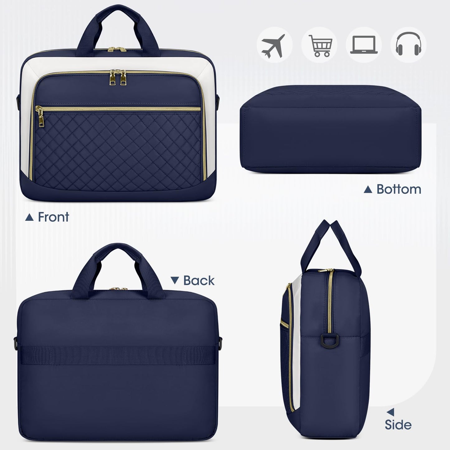 NEWHEY Laptop Bag 17.3 Inch Laptop Briefcase for Women Men Waterproof Shoulder Messenger Bag Large Computer Bag for Business Office Work College, Blue&Beige
