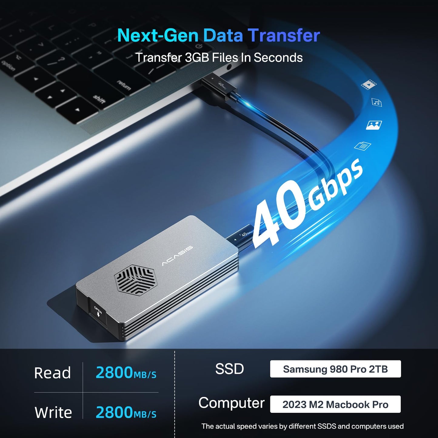 ACASIS 40Gbps M.2 NVMe SSD Enclosure with Cooling Fan,Tool Free Installation,NVMe Enclosure for M1/M2 Pro/Max, Compatible with Thunderbolt3/4/5,USB4/3.2/3.1/3.0/2,Support 2280/2260/2242/2230 B+M M-Key