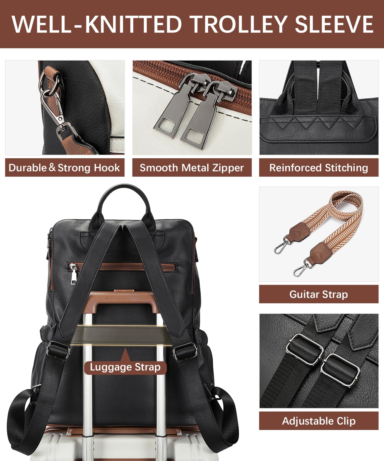 BOSTANTEN Leather Laptop Backpack for Women Designer Travel Backpack with Laptop Compartment Ladies Computer Shoulder Bags Black&Beige&Brown