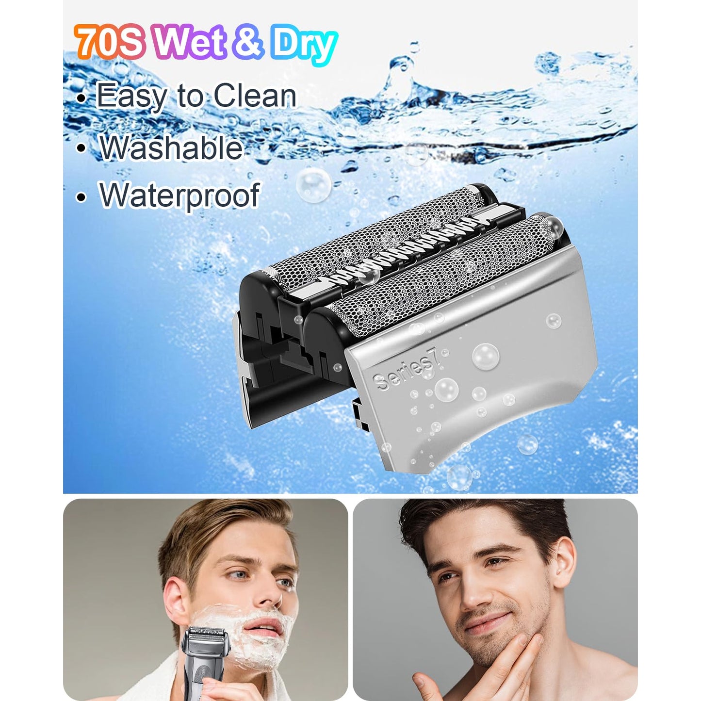 2 Pack 70S Replacement head Replacement Head Compatible with Braun Series 7 Foil Shaver Replacement Heads 70s 790CC, 720, 750CC, 760CC,9565 Foil Shaver