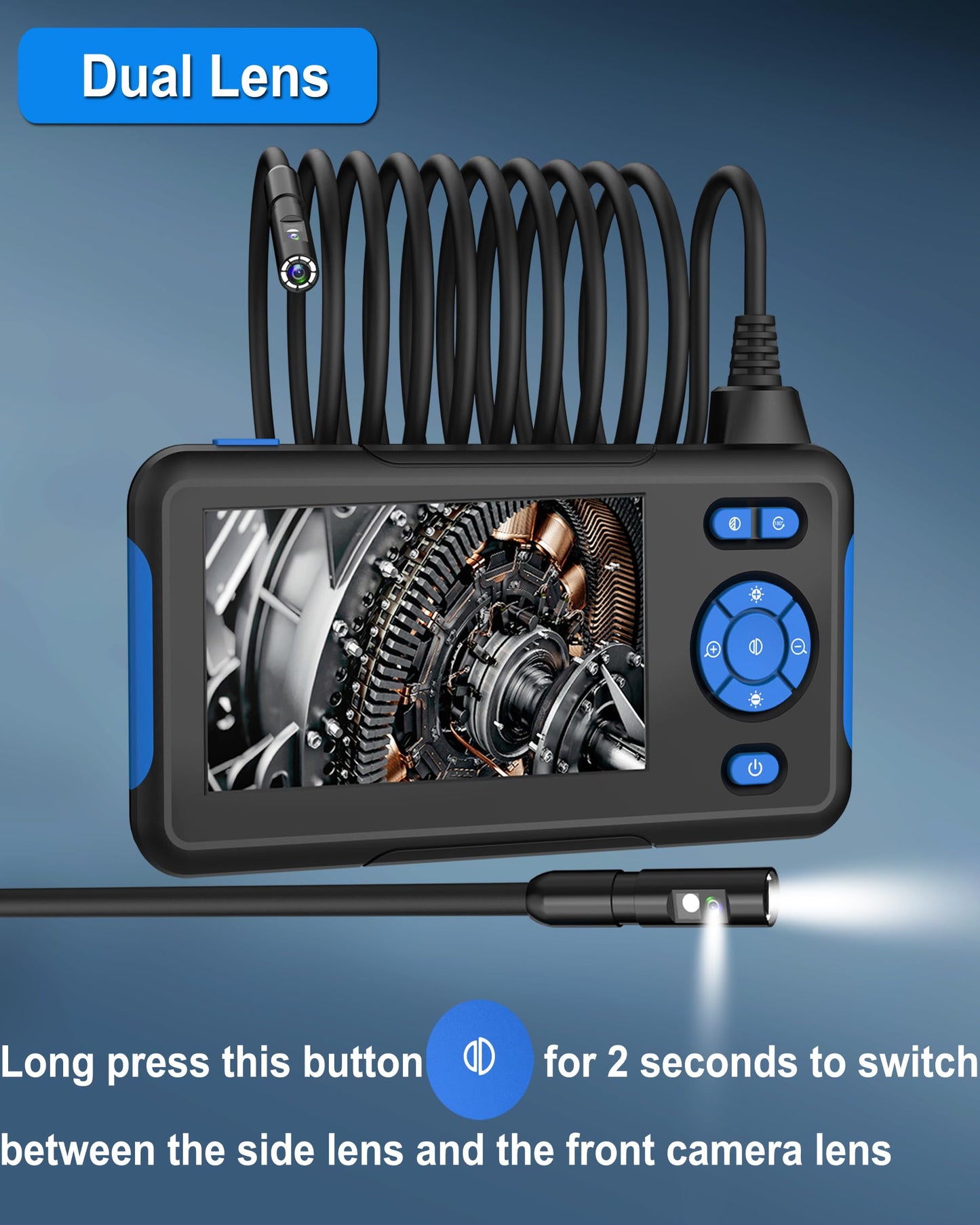 Industrial Endoscope Borescope Inspection Camera with Light, Dual Lens Snake Drain Bore Scople Digital Cameras 1080P, 4.3 Inch LCD Screen, 16.5FT Semi-Rigid Cable