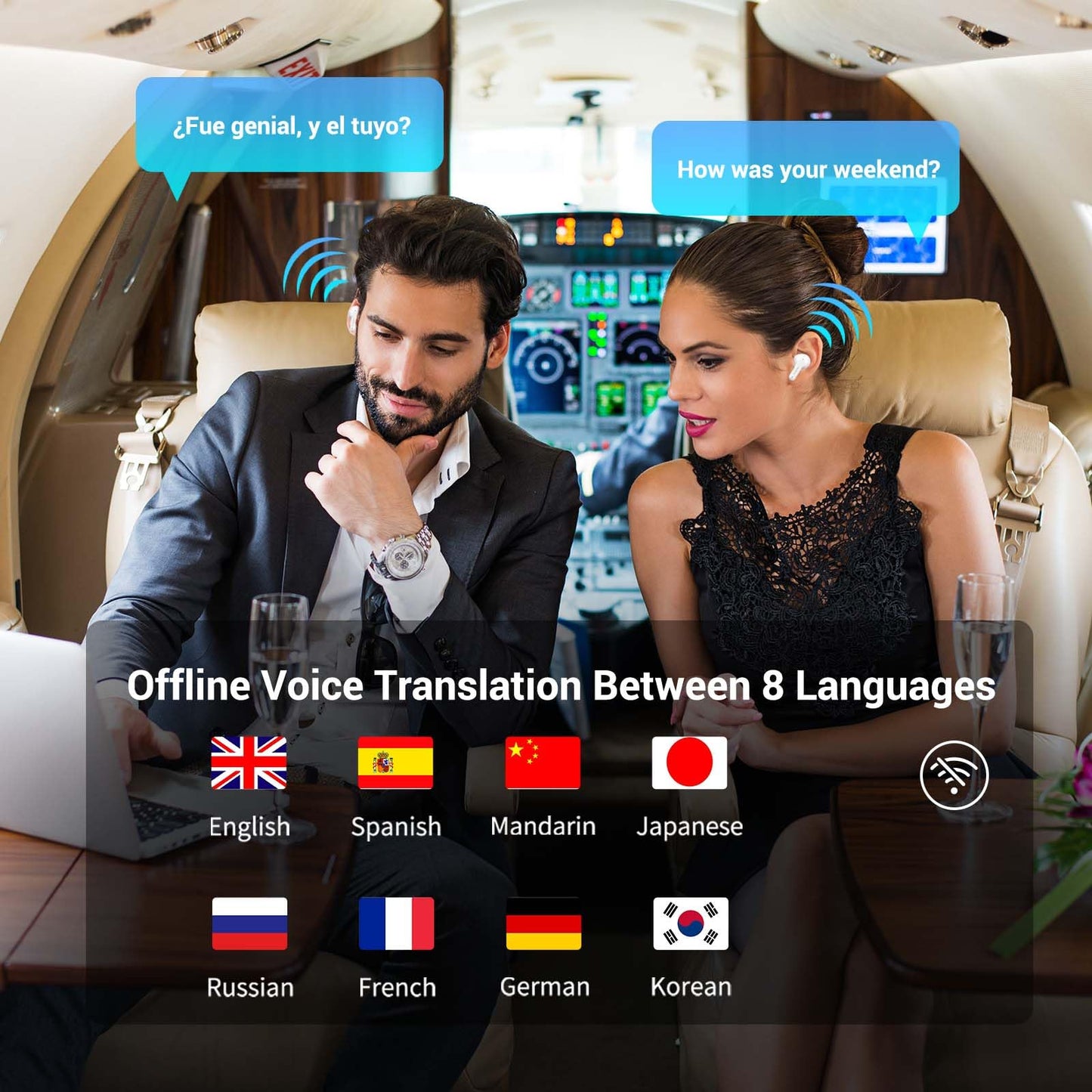 ANFIER M3 Offline Translation Earbuds 74 Languages and Accents Lifetime-Free AI Translation Earbuds Real TimeTranslator Device in Real Time fit iOS & Android with Earbuds Cleaning Brush