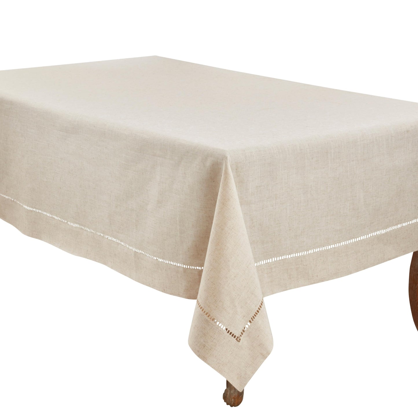 SARO LIFESTYLE Poly and Linen Blend Toscana Tablecloth with No Hemstitch Border, Natural, 90"x156"