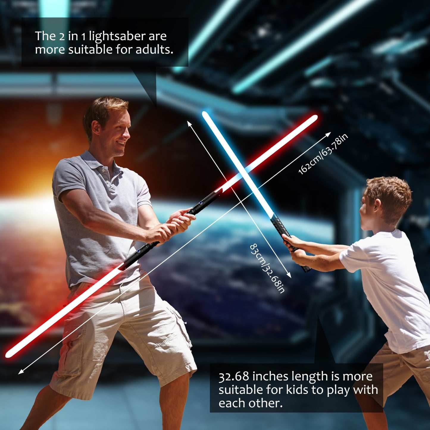 2 in 1 Dueling Lightsaber Double Light Saber,Lightsabers for Adults Christmas Birthday Gifts, 2Packs Fx Saber with 12 Colors Light Sabers for Kids Toys Teens Halloween Cosplay Children's Day Party