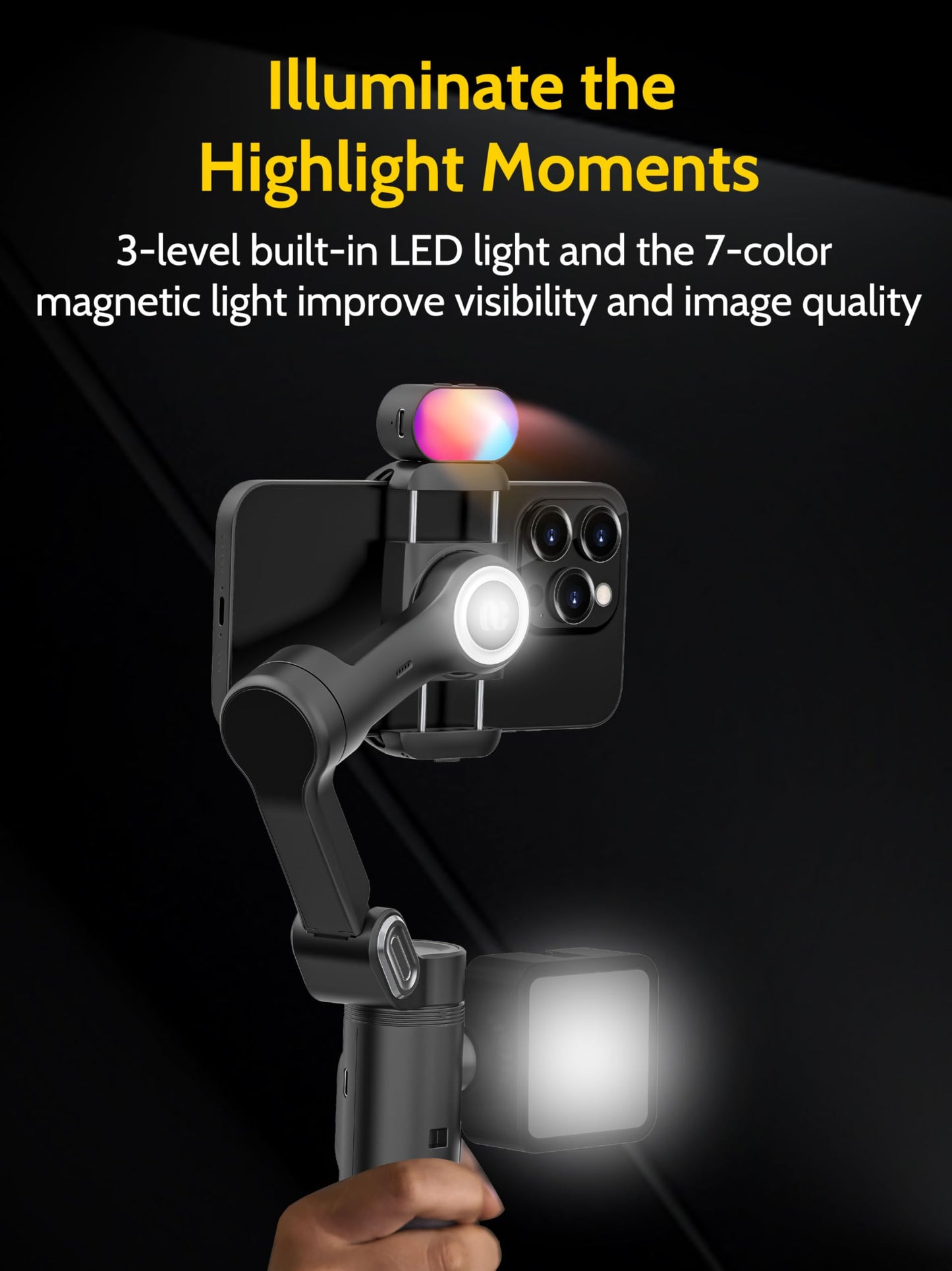AOCHUAN 3-Axis Gimbal Stabilizer for iPhone & Android w/RGB Light, Handheld Phone Gimbal for Video Recording w/AI Tracking,1/4 Thread, Extendable Tripod, Padded Carry Bag(Smart X Complete Combo1)