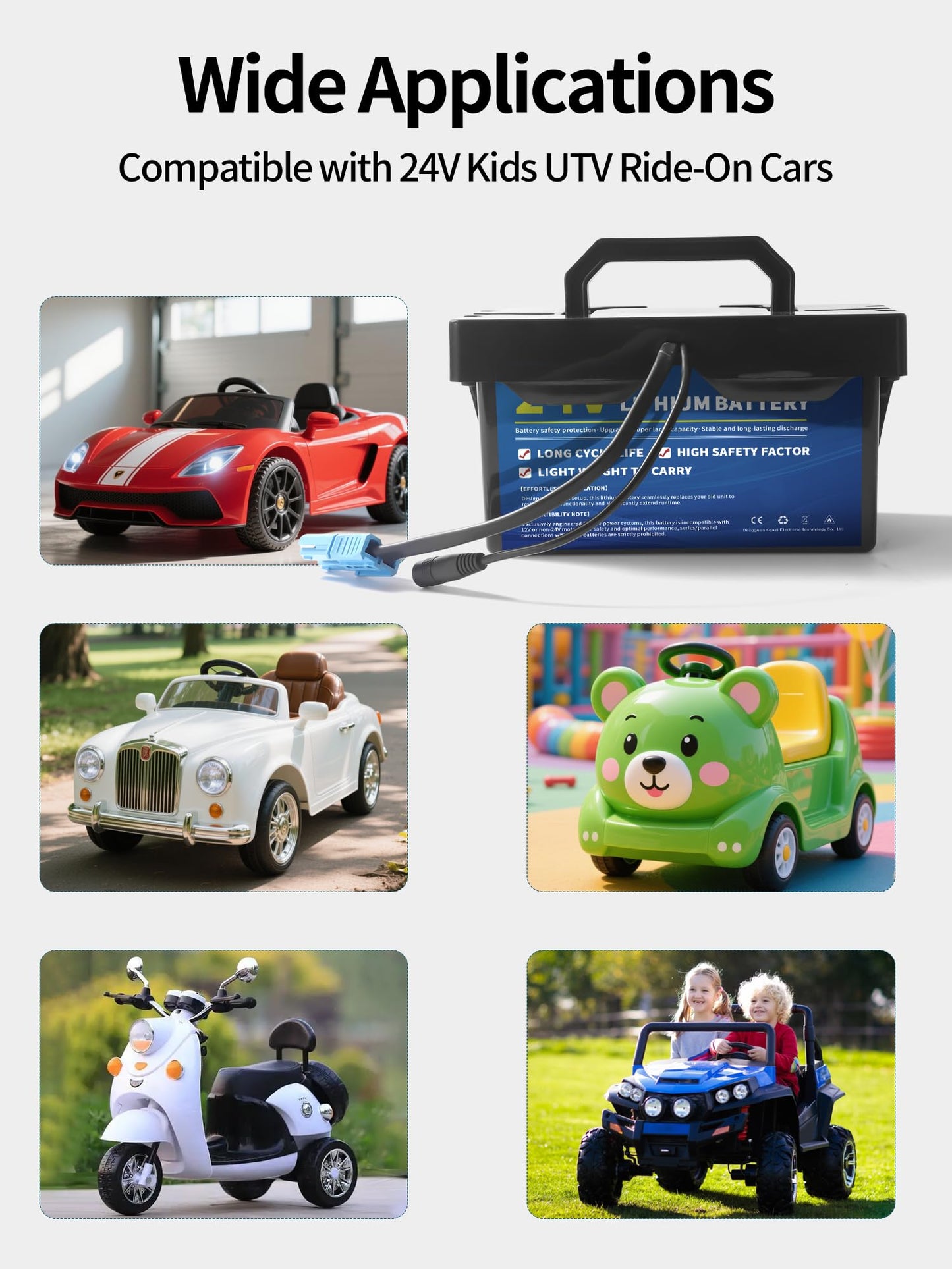 24V 7Ah Lithium Battery for Power Wheels, 24 Volt Replacement Battery for Ride-On Cars & Toys, Lightweight and Long-Lasting, 2A Fast Charger