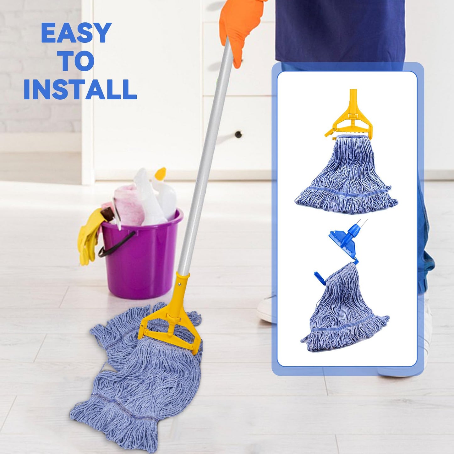 Commercial Heavy Duty Mop Heads Replacement for Rubbermaid: 6 Packs Industrial Wet Mop Head for Floor Cleaning - Commercial Products Looped End String Head Refills