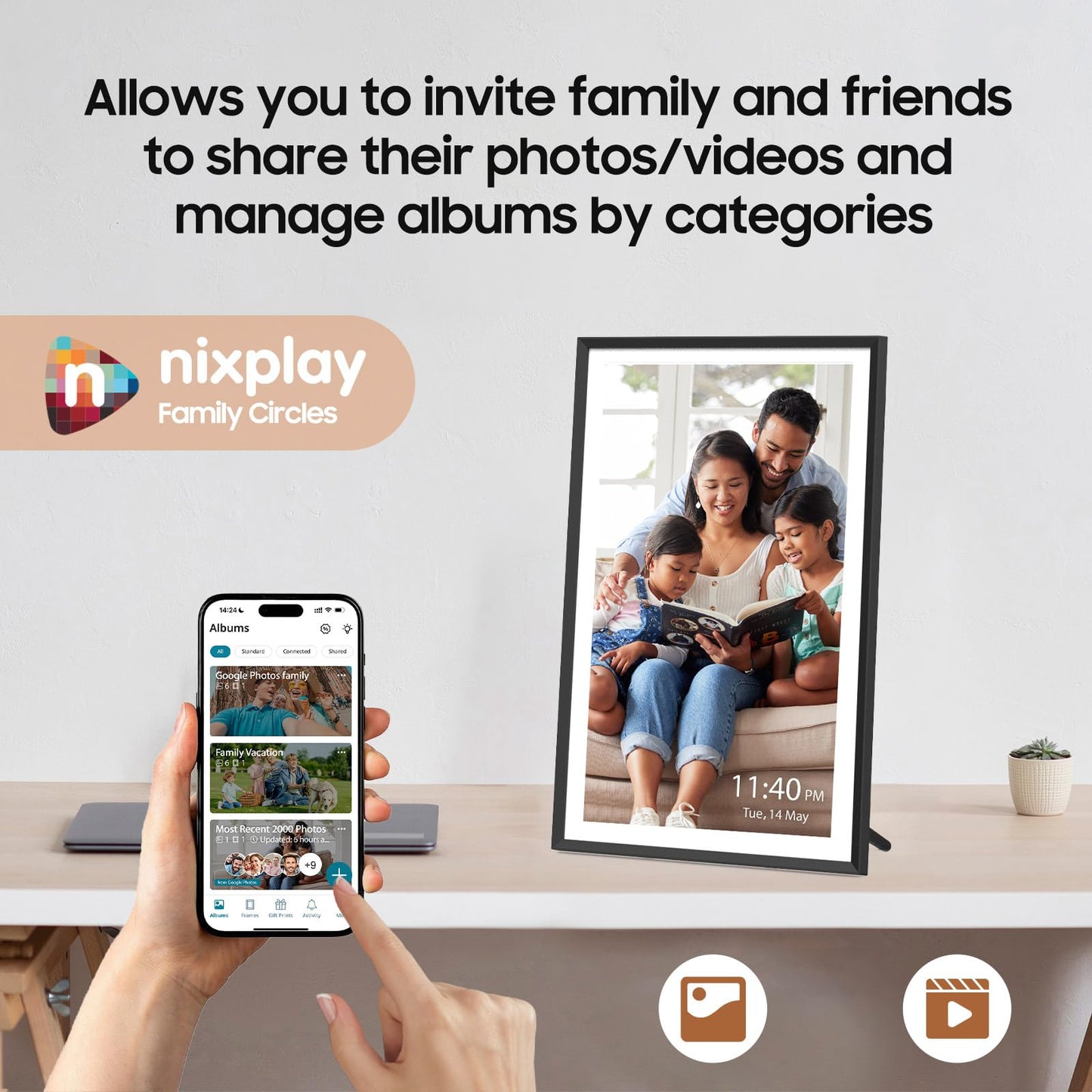 ApoloSign Digital Picture Frame Powered by Nixplay, 15.6" Large WiFi Digital Photo Frame, Easy to Share Photos/Videos via Nixplay App, 1920x1080 FHD IPS Touch Screen, Auto-Rotate, Free Cloud Storage
