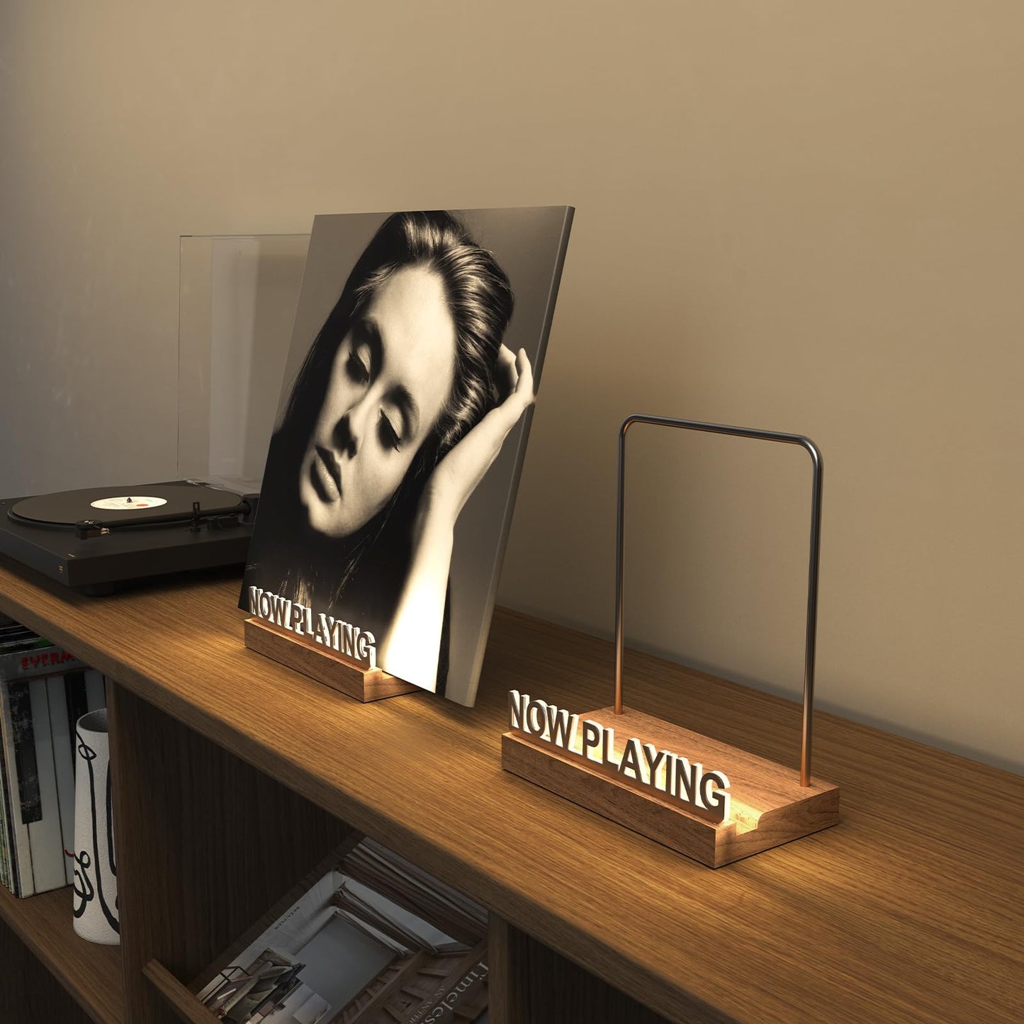KORRTFID Now Playing Vinyl Record Stand, Vinyl Record Holder, Light Up Vinyl Record Display Stand, Vinyl Record Holder for Albums, Warm White Light with Fingerprint-Proof Acrylic Letters