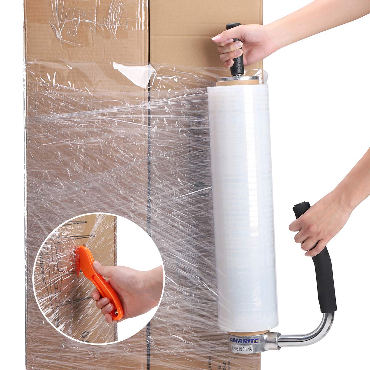 Amarite shrink wrap handle,Industrial Stretch Film Dispenser including Film Cutters,Suitable for 11" to 21.5" film height Pallet Wrap.Top Quality Stainless Steel, Tough, Durable