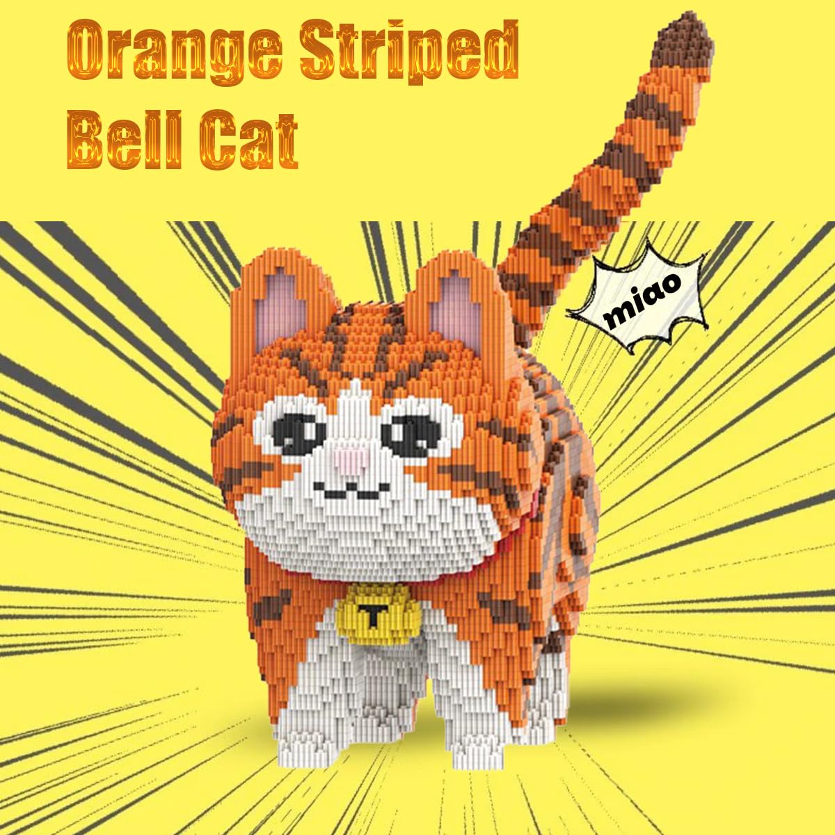 HONLANCH Animal Orange Striped Bell Cat Micro Building Blocks Set(8000PCS) Gift for Adult and Kid