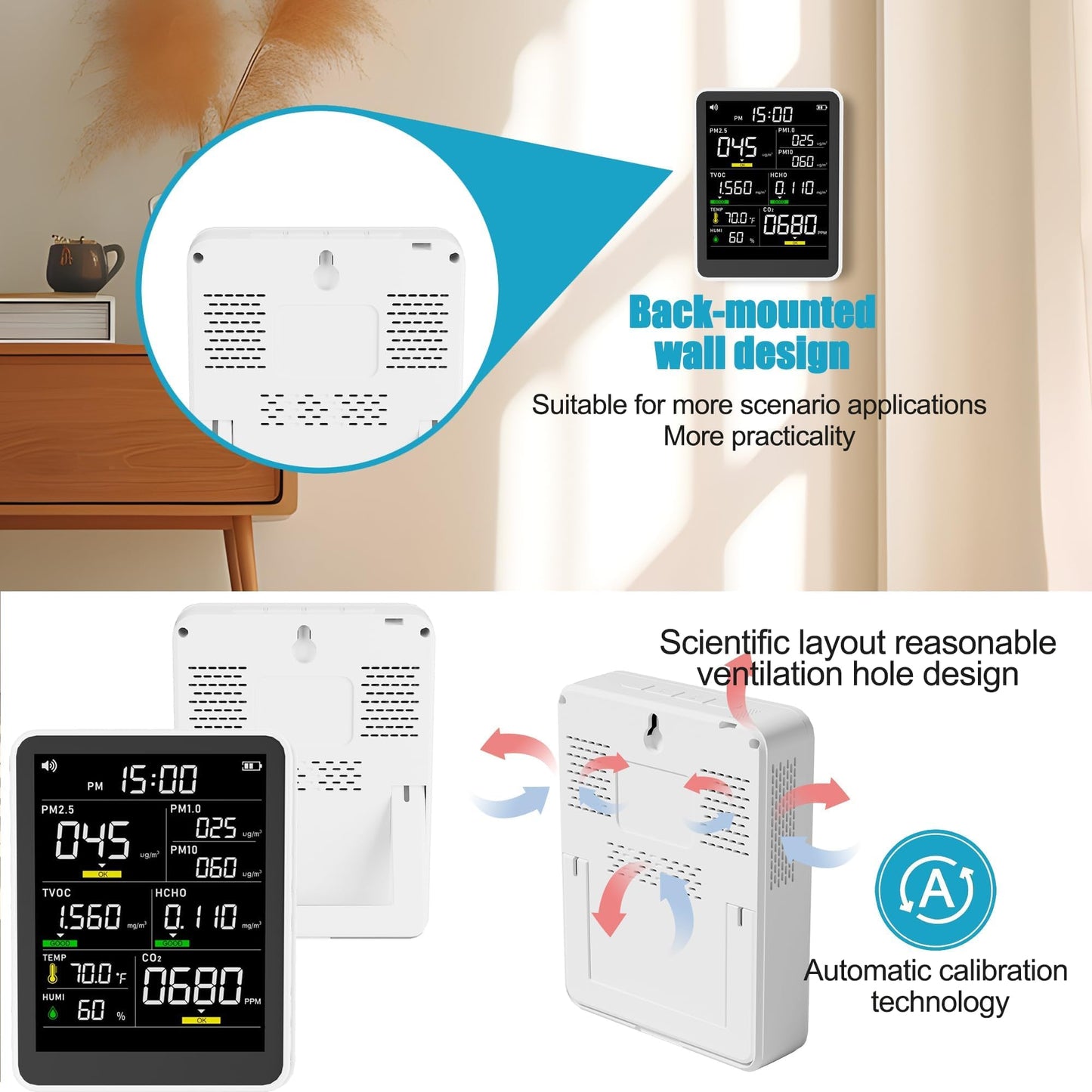 9-in-1 Professional Indoor Air Quality Monitor Indoor Portable PM2.5/PM10/CO2, Temperature, Formaldehyde Detector, Humidity TVOC,Time Display Air Quality Tester - Confined Space Clean Air Monitor
