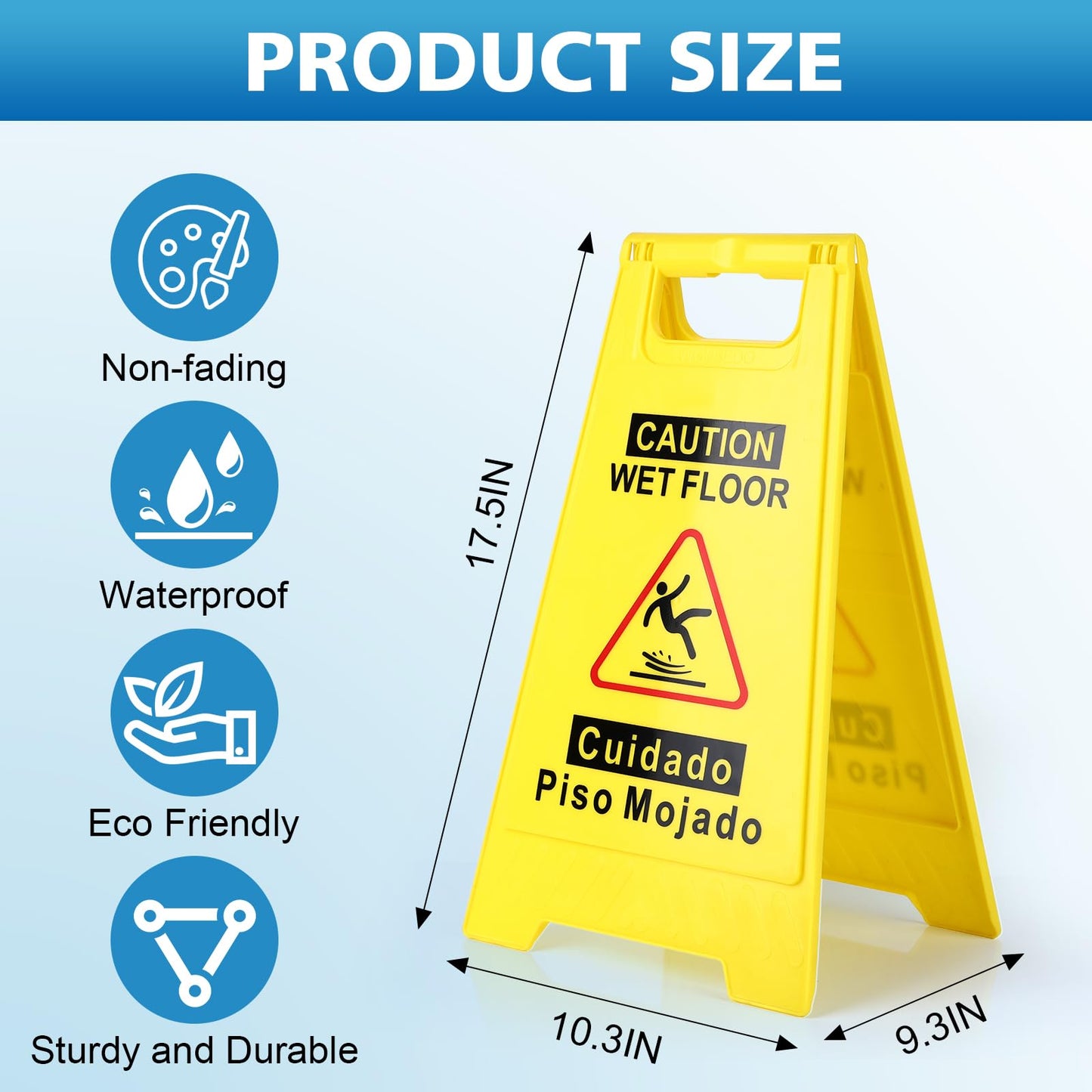 8-Pack Caution Wet Floor Sign,17.5" Height,Bright Yellow Double-Sided Folding A-Shaped Frame Design, Bilingual Caution Message