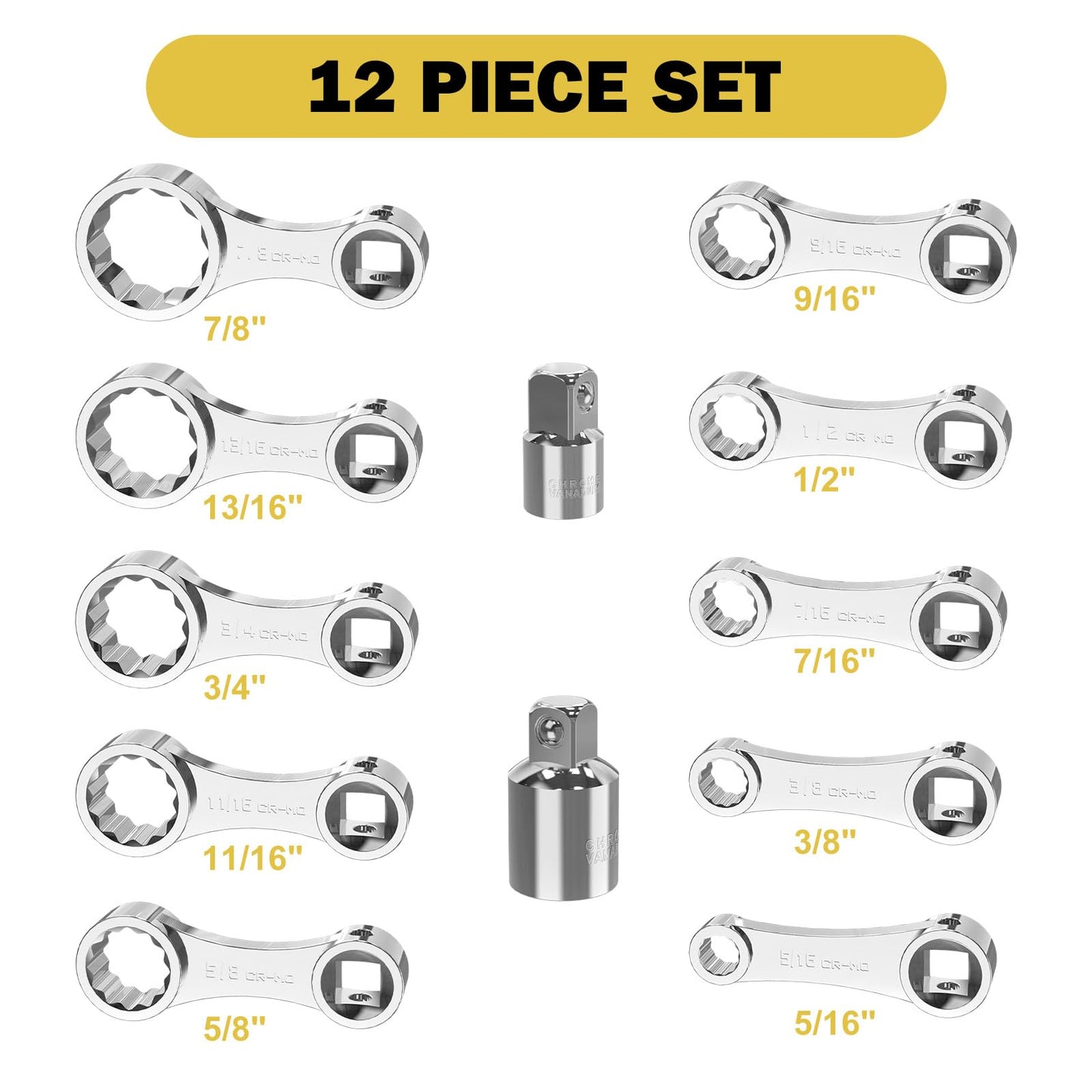 ANPUDS Torque Adapter Set, 12 pcs SAE 12 Point Torque Adapter Extension Set, 3/8" Torque Wrench Adapter with 5/16", 3/8", 7/16", 1/2", 9/16", 5/8", 11/16", 3/4", 13/16", 7/8", 1/2''+1/4'' Adapter