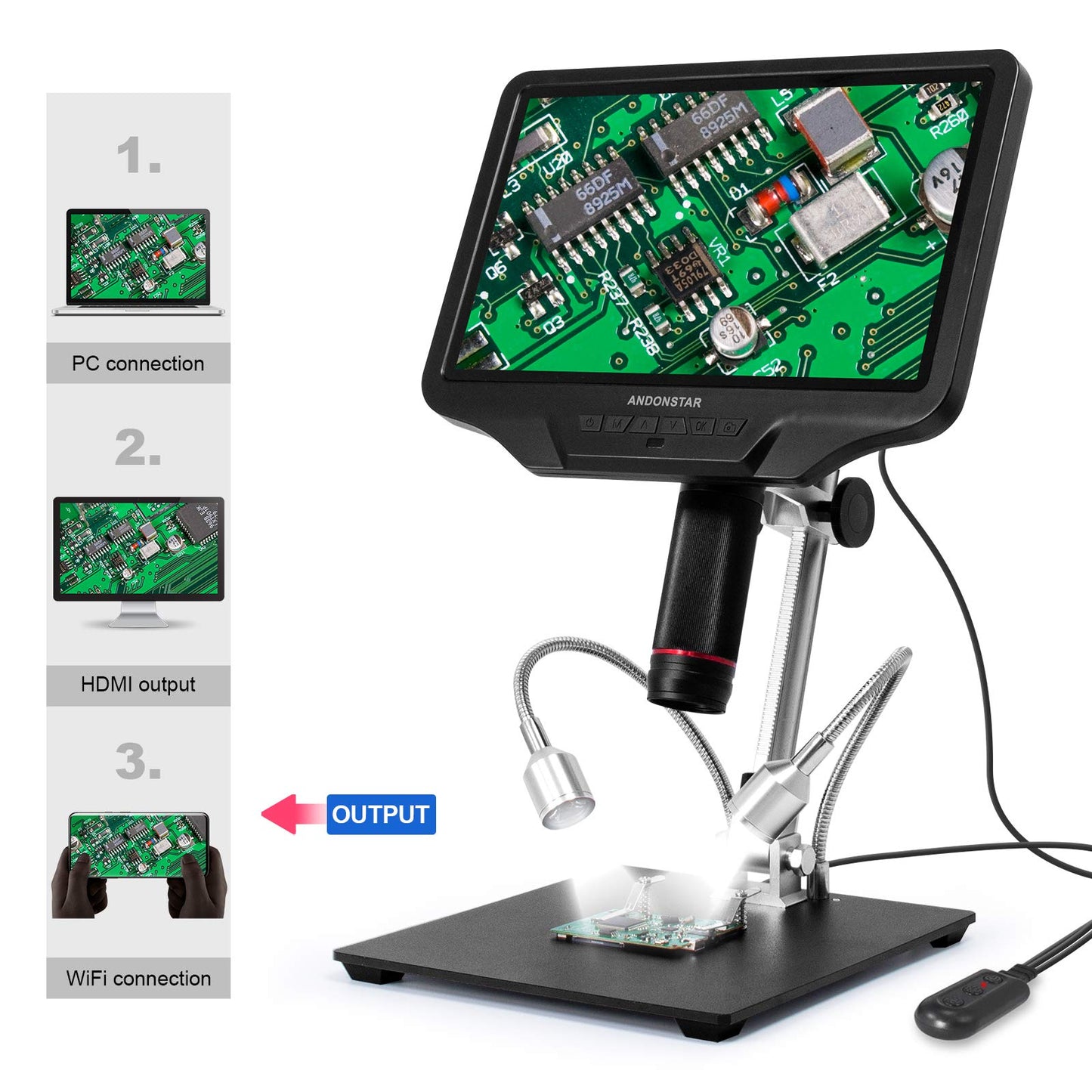 Andonstar 10.1'' WIFI HDMI Digital Microscope AD409, 1080P Long Object Distance PCB Soldering Microscope for Electronics Repair, Support PC Connection to Measure
