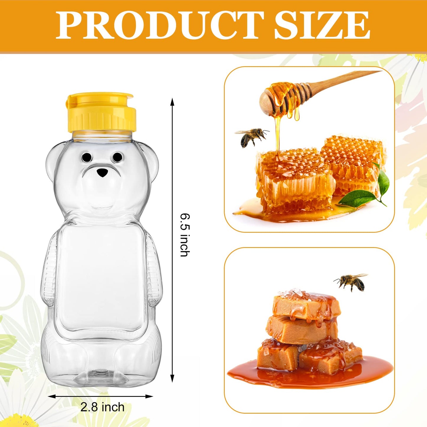 Thenshop 36 Pcs Honey Bear Bottle,Plastic Honey Squeeze Bottle,Honeybear Squeeze Jars,Cute Empty Container with Yellow Flip Lid for Syrup Sauce,Juice Storing and Dispensing, Transparent(350 Ml/ 12 oz)