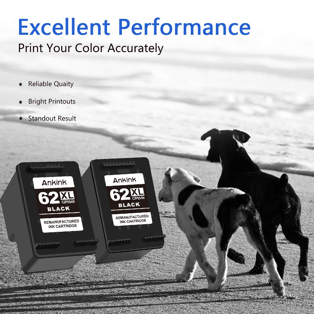Compatible Ink Cartridge Replacement for HP Ink 62 62XL HP62 (Black 2-Pack) for 5540 5542 5545 5640 5642 5660 5664 5665 7640 7645 8000 8005 200 250 5740 5742 5743 5745 8040 Printer 62 XL