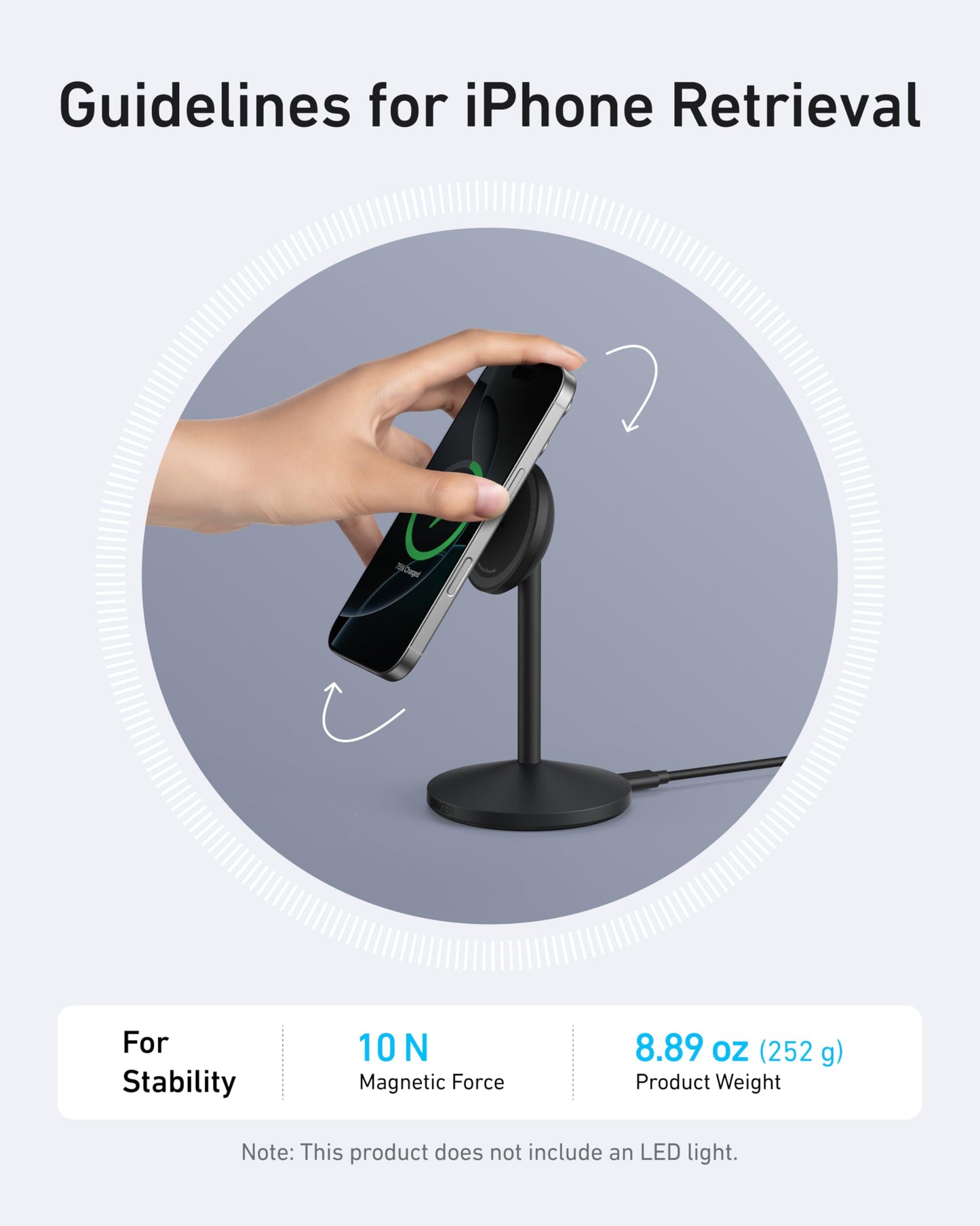 Anker MagGo iPhone 16 MagSafe-Compatible Wireless Charger Stand, 15W Fast Magnetic Wireless Charging Station, Qi2 Certified 360° Charger, for iPhone 16/15/14 Series and AirPods (25W Adapter Included)