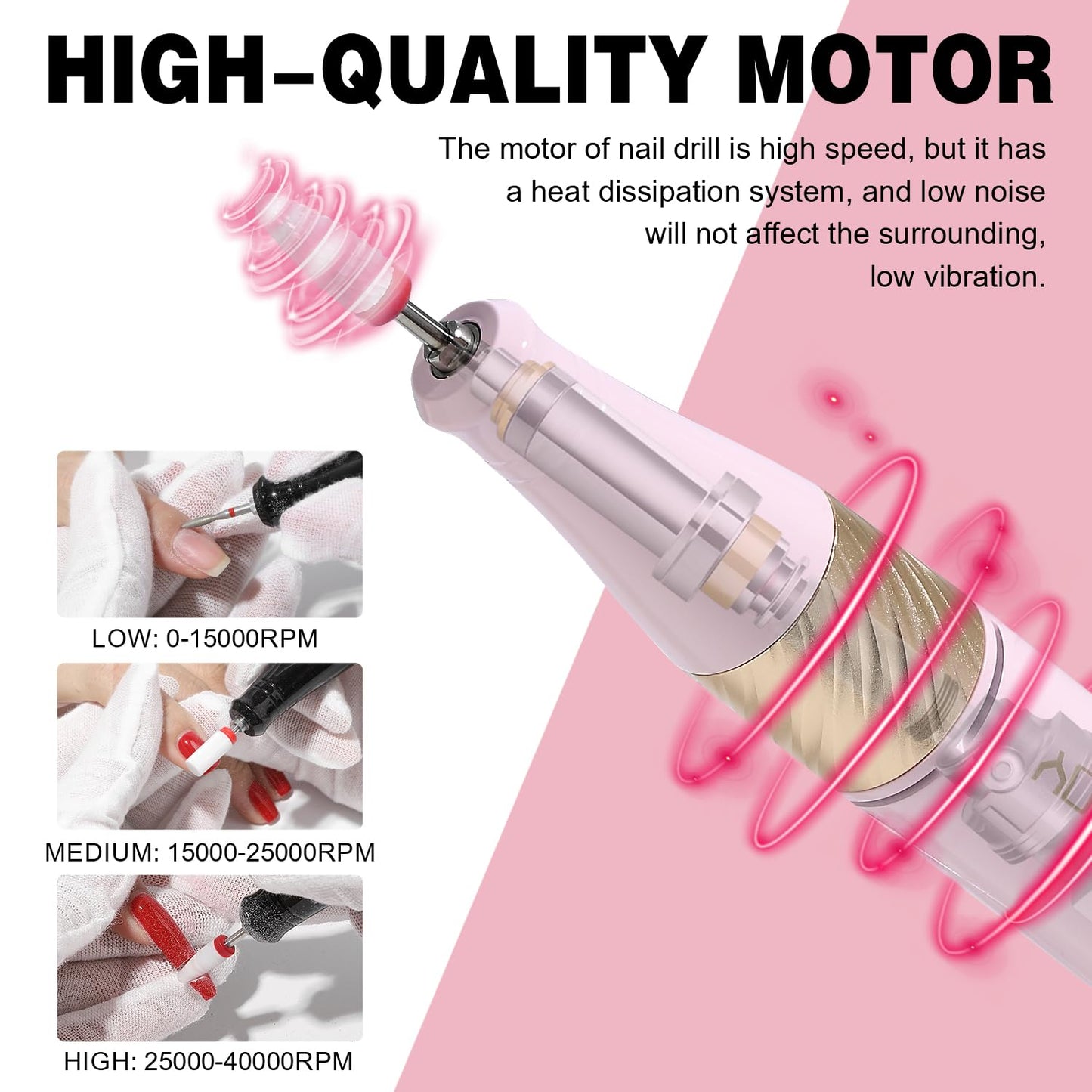 YOKE FELLOW Nail Drill Machine - 40000RPM Nail Drill Professional with 17 Drill Bits for Electric Nail File Manicure Pedicure Home Use (Pink)