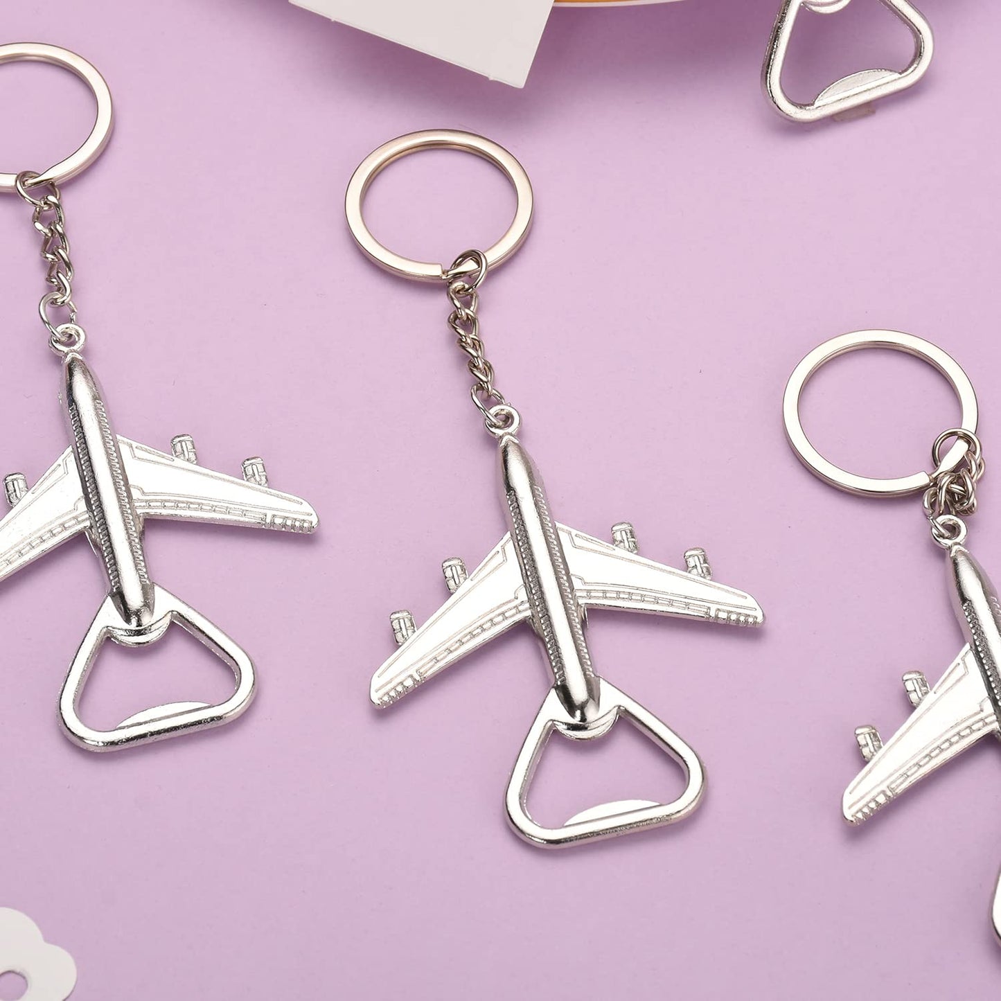 50Pcs Airplane Bottle Openers with Keychain & Keyrings for Wedding Favors, Bridal Shower Gifts for Guests or to make flight attendant gifts for a trip,Include White Sheer Favor Bag Thank You Card
