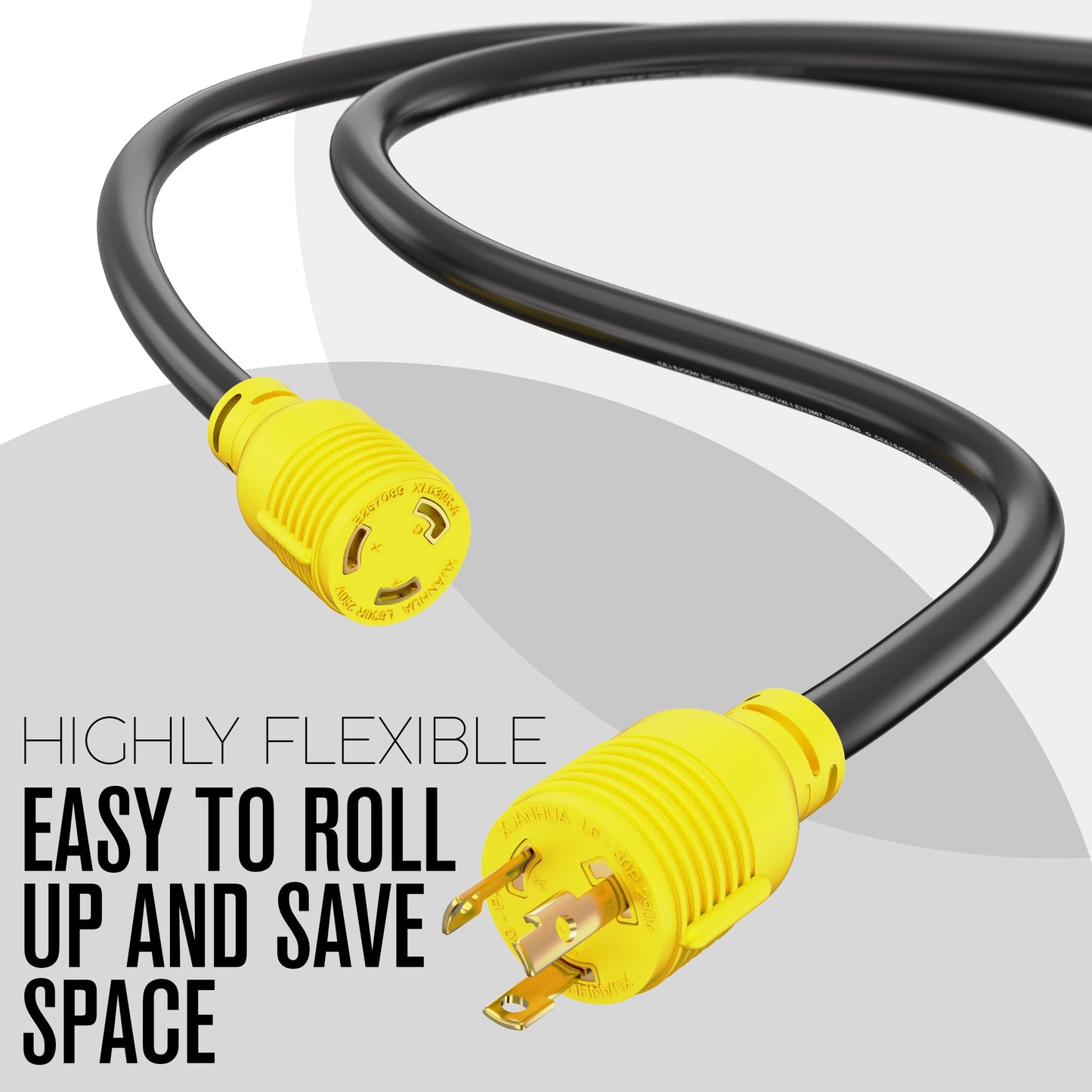 Houseables 30 Amp Generator Cord, L6-30 Extension Cord, L6-30R, L6-30P, Generator Cable, 3 Prong, 250V Extension, 30amp, NEMA, Twist Lock, Power Cable, House, RV, Heavy Duty, 10 Gauge, 250 Volt, 25 FT