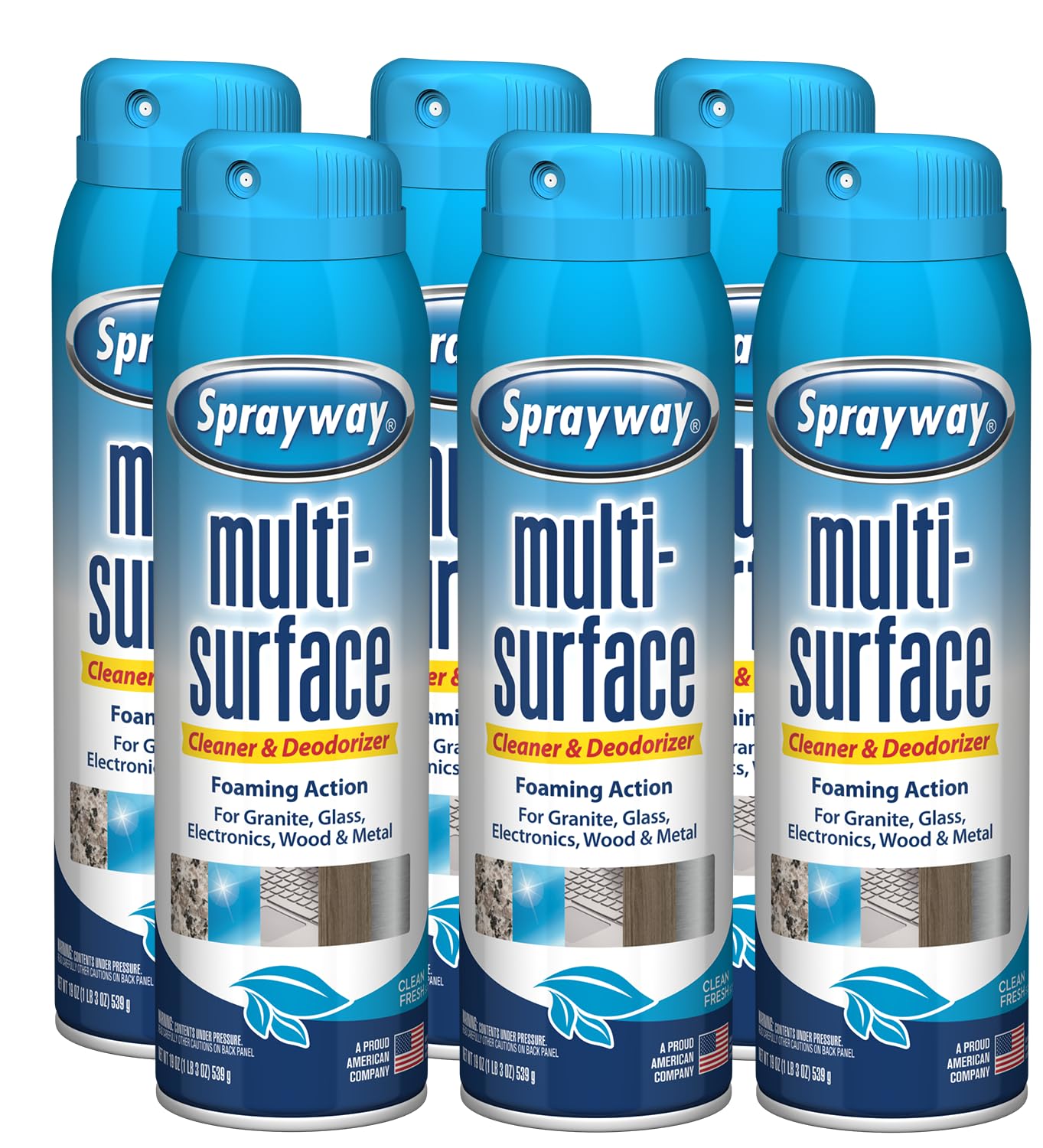 Sprayway Multi-Surface Cleaner & Deodorizer | Foaming Action for Granite, Glass, Wood, and Metal, 19 Oz, Pack of 6