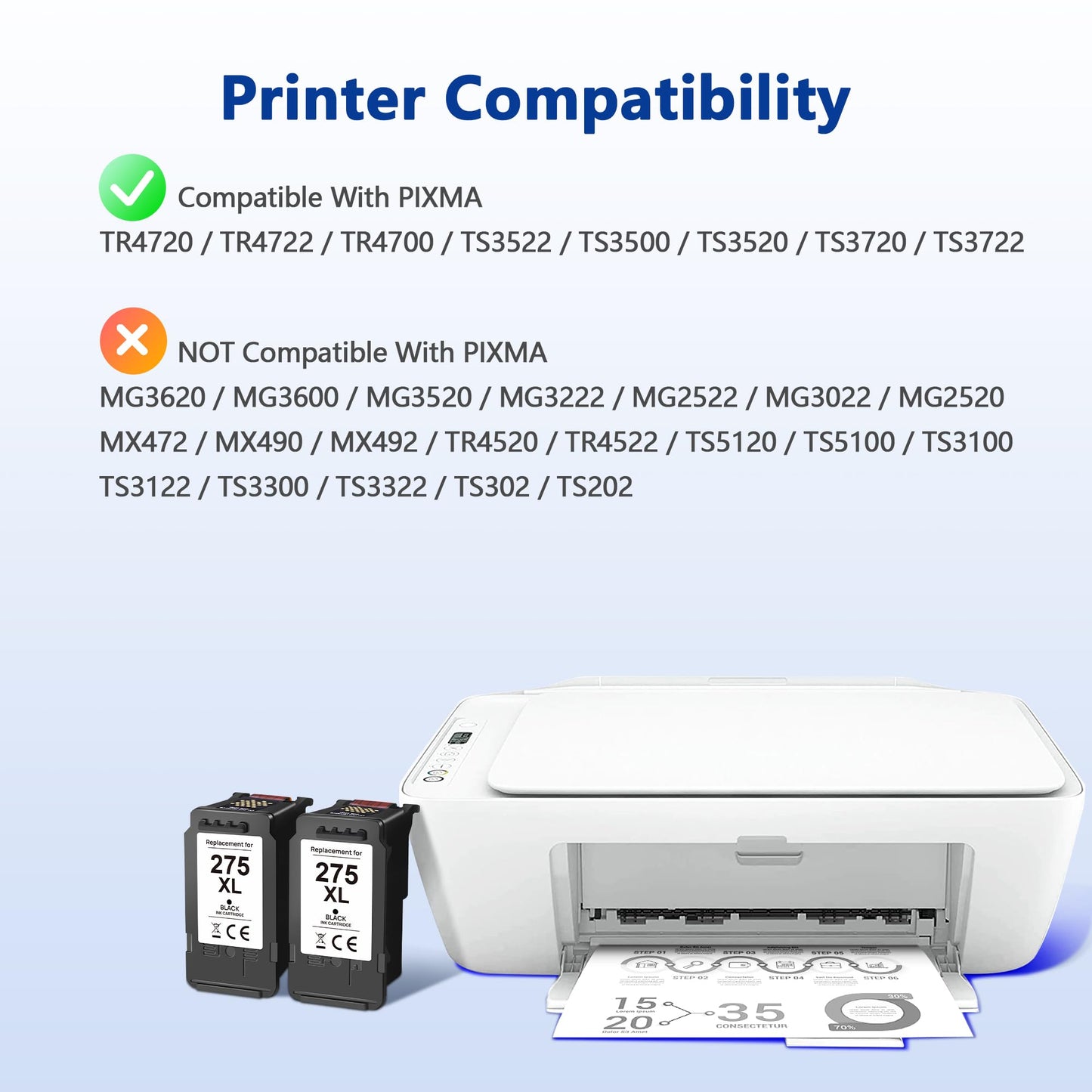 PG-275 Black Ink Cartridge 275XL High Capacity Replacement for Canon PG-275 Black Ink Cartridge Compatible to Canon PIXMA TR4720 TS3522 TR4700 TS3722 TS3500 TS3520 TS3720 TR4722 (2 Black)