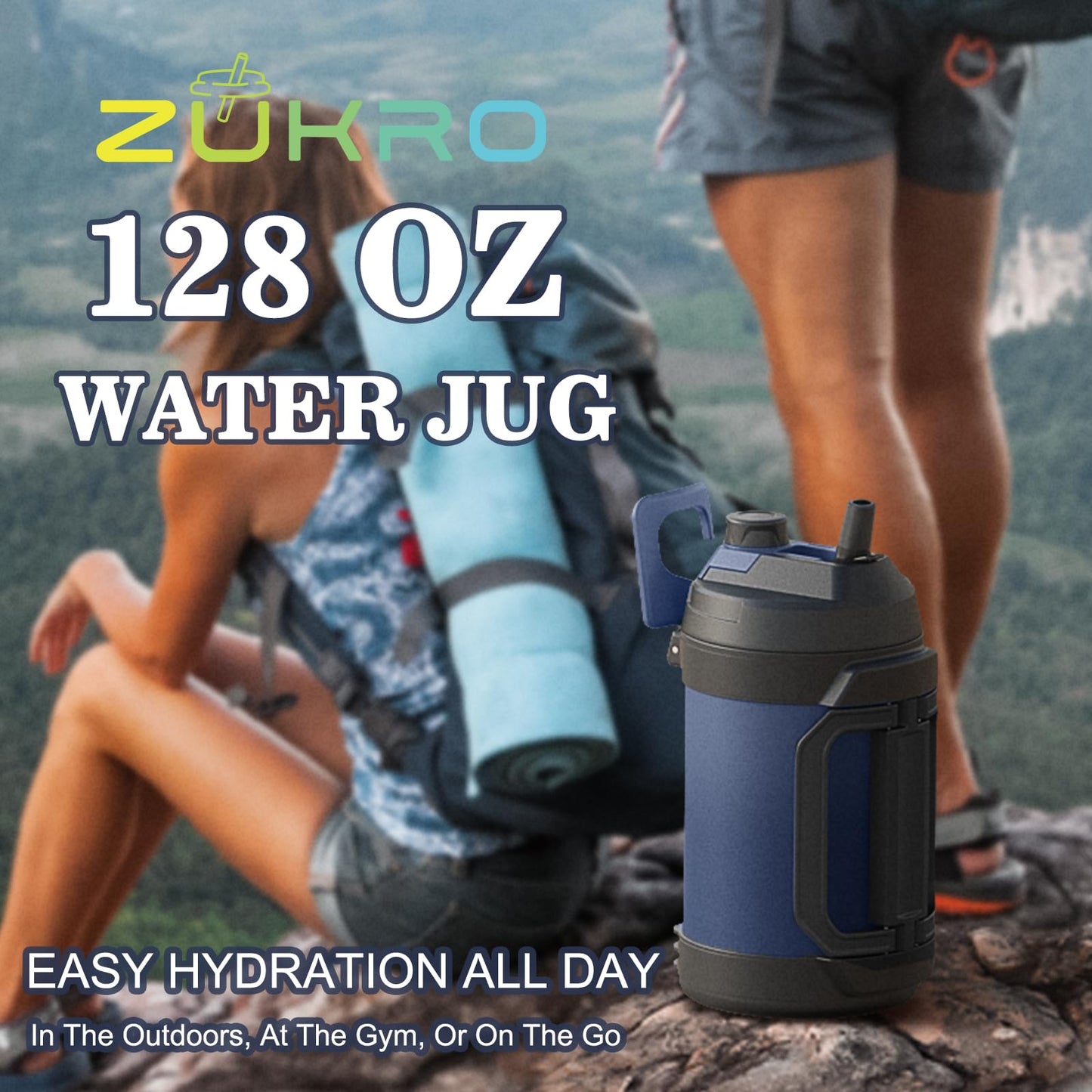 Zukro 1 Gallon Water Jug, One Gallon Large Triple Wall Insulated Water Bottle With Straw and Spout, Keep Cold 48 Hours, No Sweat 128 oz Stainless Steel Sport Jug For Gym, Camping, Outdoors, Green