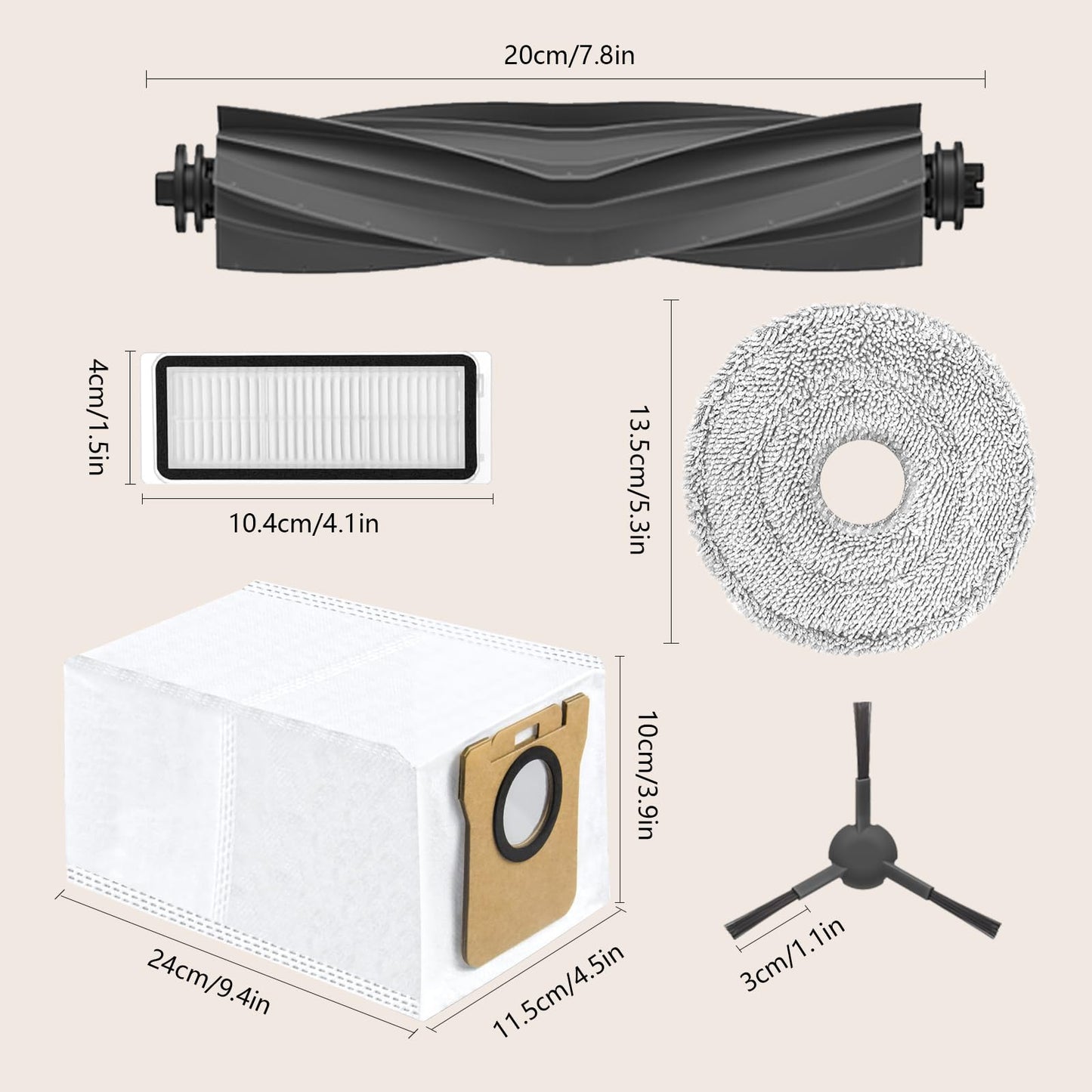 L20 Ultra/L20 Ultra Complete/L30 Ultra/L30 Ultra Complete Replacement Parts for Dreame Vacuum Cleaner, Accessory Kit: 2 Main Brushes, 6 Side Brushes, 4 HEPA Filters, 6 Dust Bags, 8 Wipes-Yivy 28PCS
