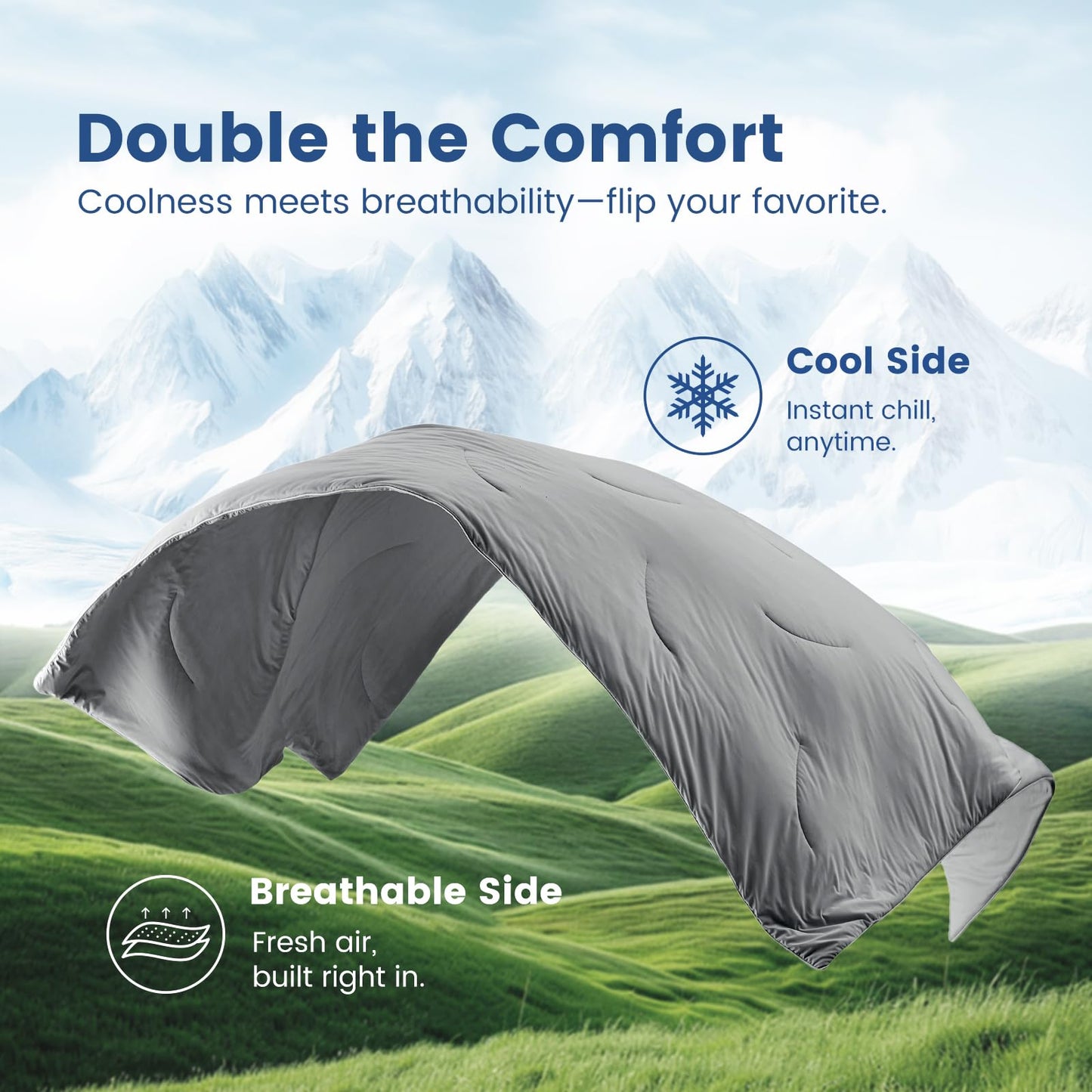 Cozy Bliss Cooling Comforter Queen Size, Reversible Lightweight Cooling Blankets for Hot Sleepers and Night Sweats, Q-Max>0.45 Soft Breathable Silky Smooth Summer Comforter, Dark Grey, 90"x90"