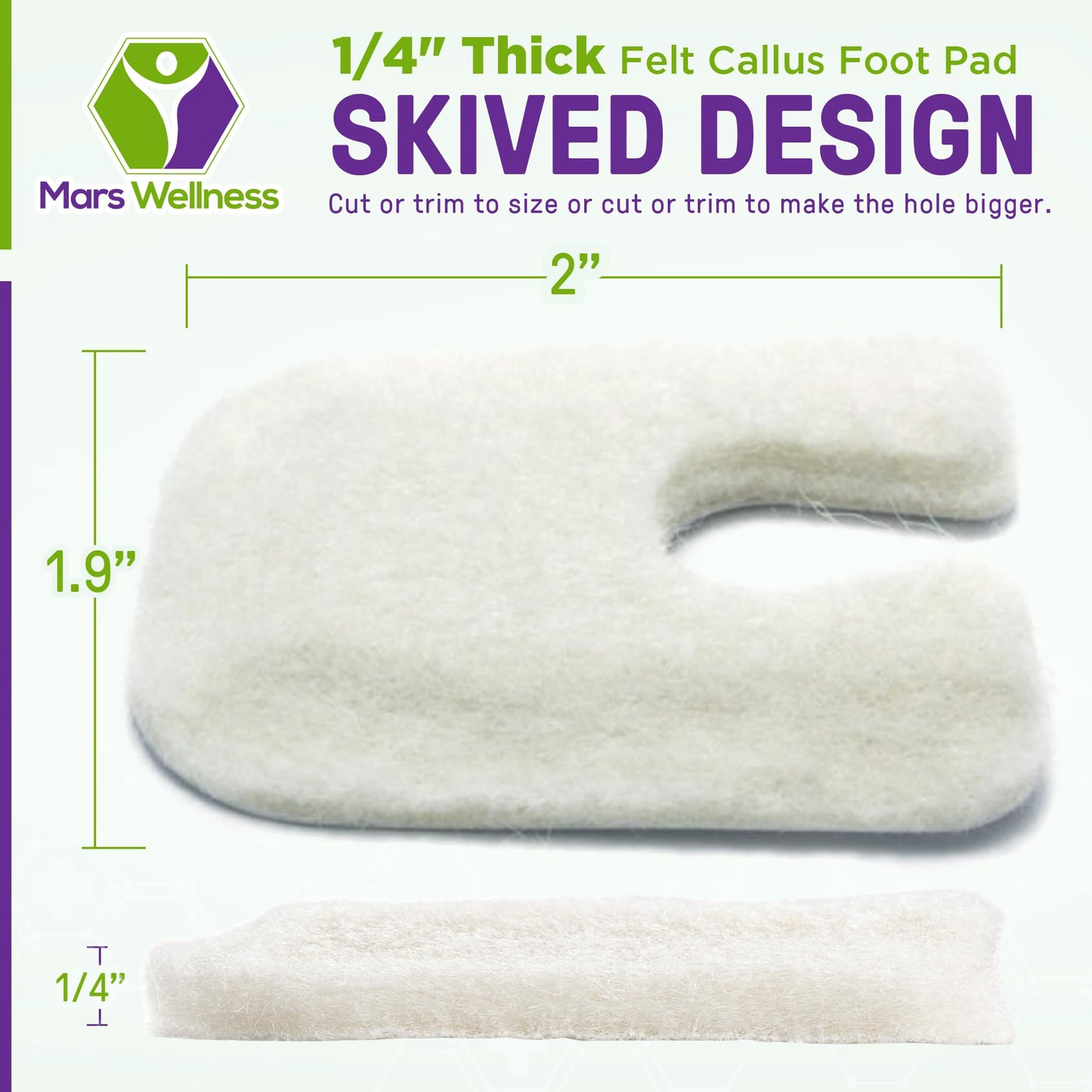 U Shaped Skived Felt Callus Horseshoe Pads - Adhesive Foot Pads That Protect Calluses from Rubbing On Shoes - Skived 1/4" - 50 Pack