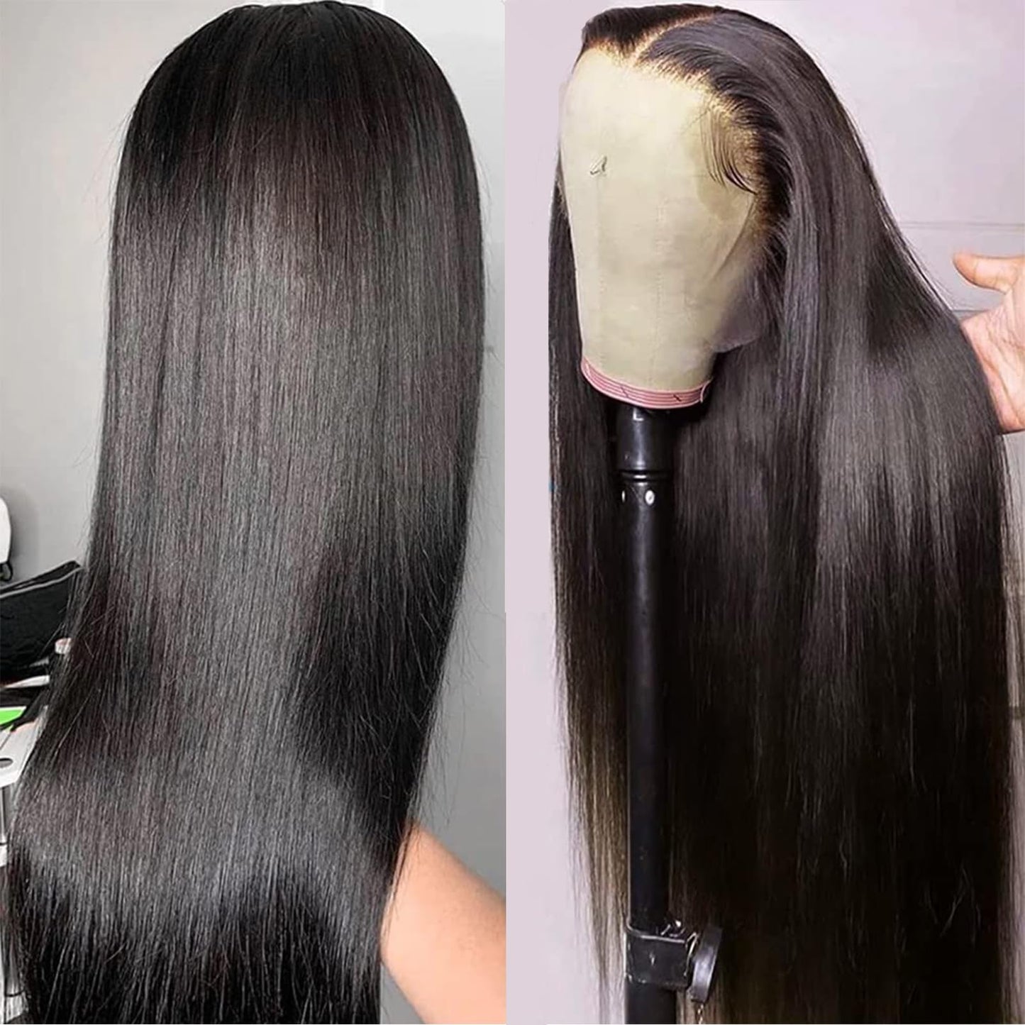 Lipai Hair Straight Lace Front Wigs Human Hair Pre Plucked 13x4 HD Transparent Lace Frontal Wigs Human Hair Natural Hairline 220% Density Glueless Brazilian Virgin Human Hair Wigs for Women 22 Inch