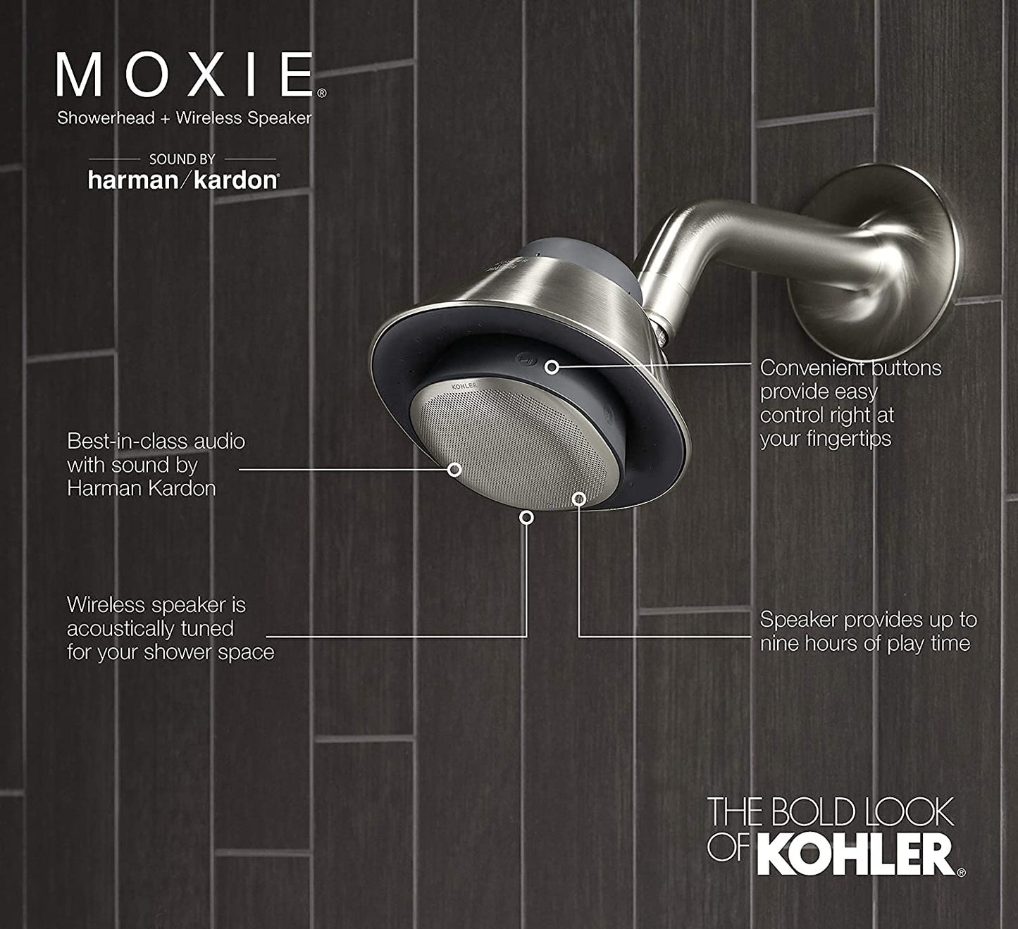 Kohler Moxie Showerhead and Waterproof Bluetooth Wireless Speaker, 1.75 gpm - Polished Chrome
