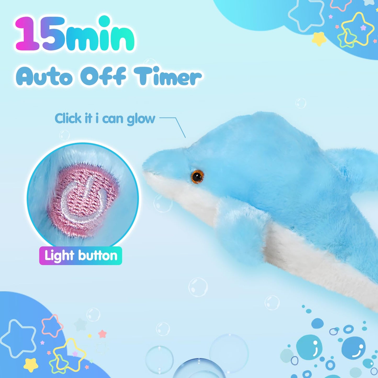 Bstaofy 10''Light up Dolphin Stuffed Animal Night Light Colorful Glowing Dolphin Soft LED Plush Toys Gift for Kids on Christmas Birthday Festivals, Blue